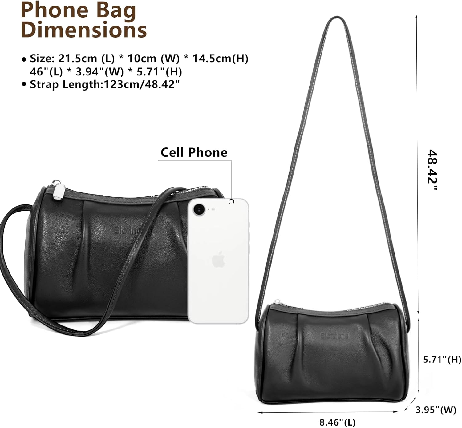 Women's Genuine Leather Crossbody Bag Small Hobo Barrel Purse with Wrinkle Design for Everyday Casual and Travel - Image 4