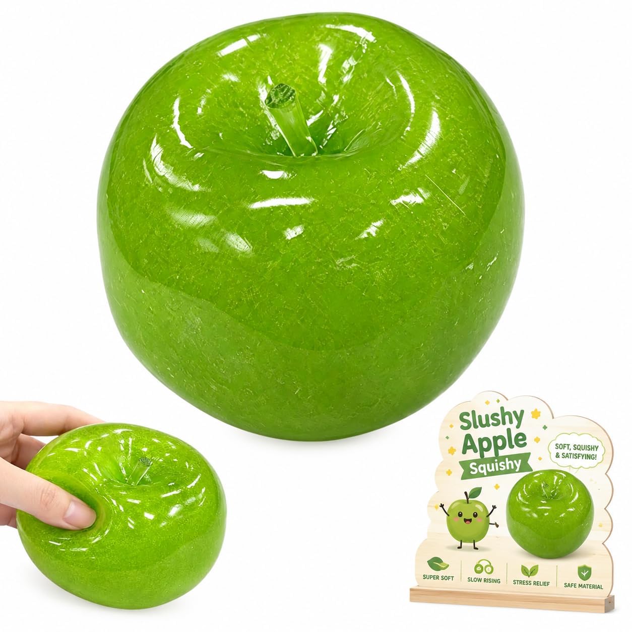 Slushy Apple Squishy, Squishys Apple Stress Ball, Realistic Fake Food Stress Ball, Mashed Skin Soft Filled Squeeze Relaxing Fidget for Adults，Apple-Green