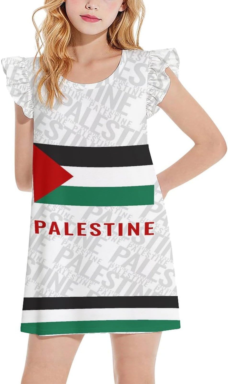 Palestinian Free Palestine Girl's Summer Dress Short Ruffle Sleeve Dresses Party Casual