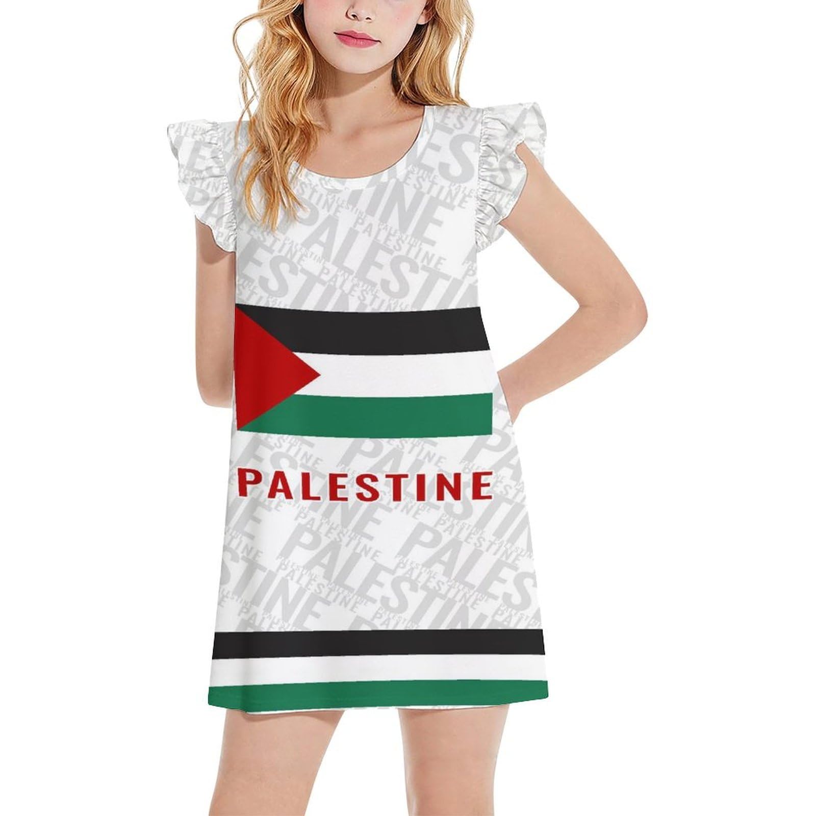 Palestinian Free Palestine Girl's Summer Dress Short Ruffle Sleeve Dresses Party Casual