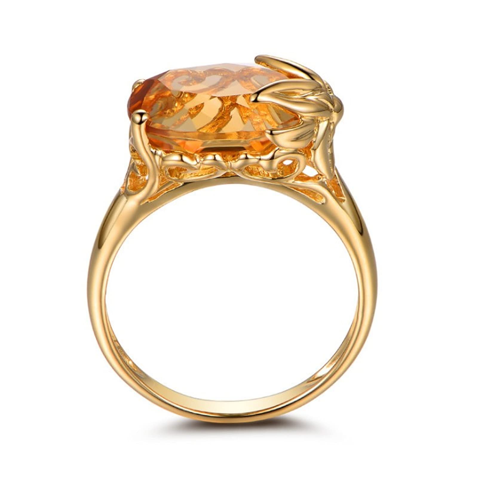 Anello Di Fidanzamento In Citrino Ovale - Topazio Dorato, Regolabile, Per Donne - Confezione Regalo