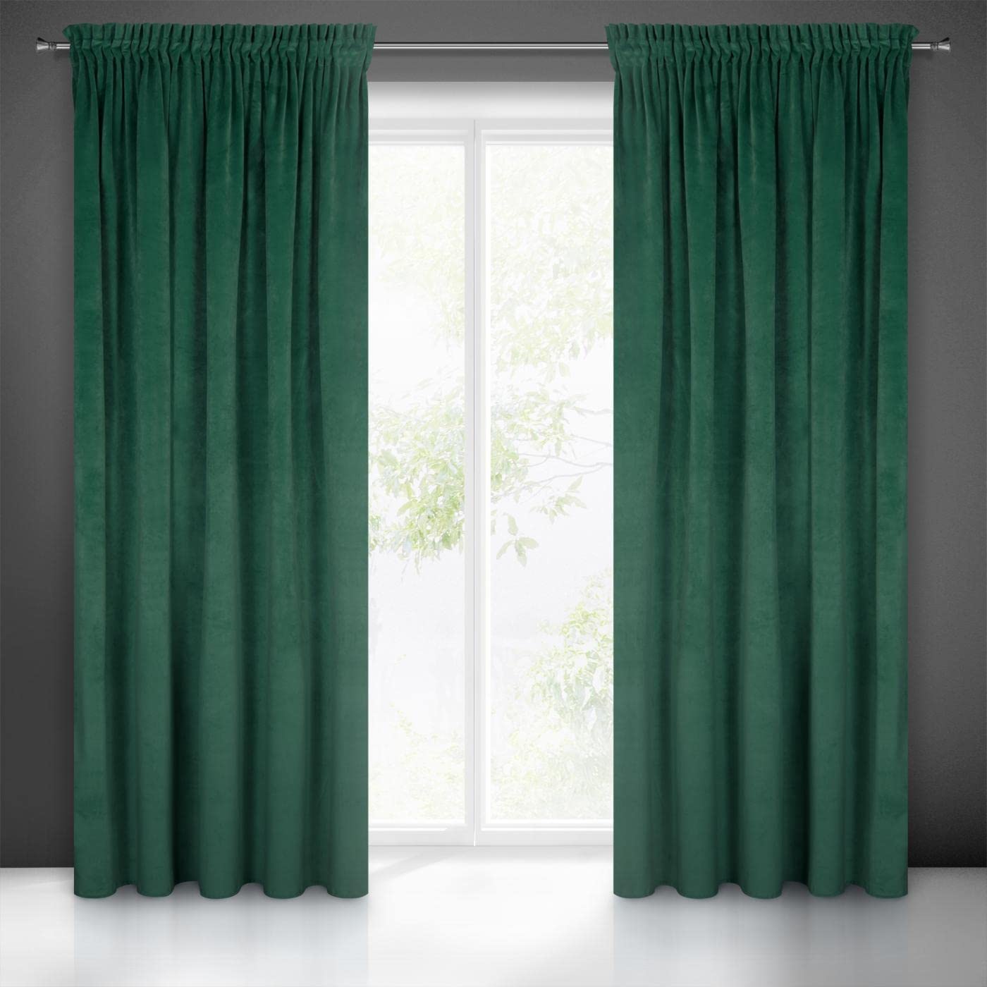 Eurofirany VILLA Tenda Oscurante Con Fettuccia Arricciatenda - Extra Lunga, Elegante, Tinta Unita per Soggiorno, Camera da Letto, Densità 290 g/m², 140x270 cm, Verde Scuro