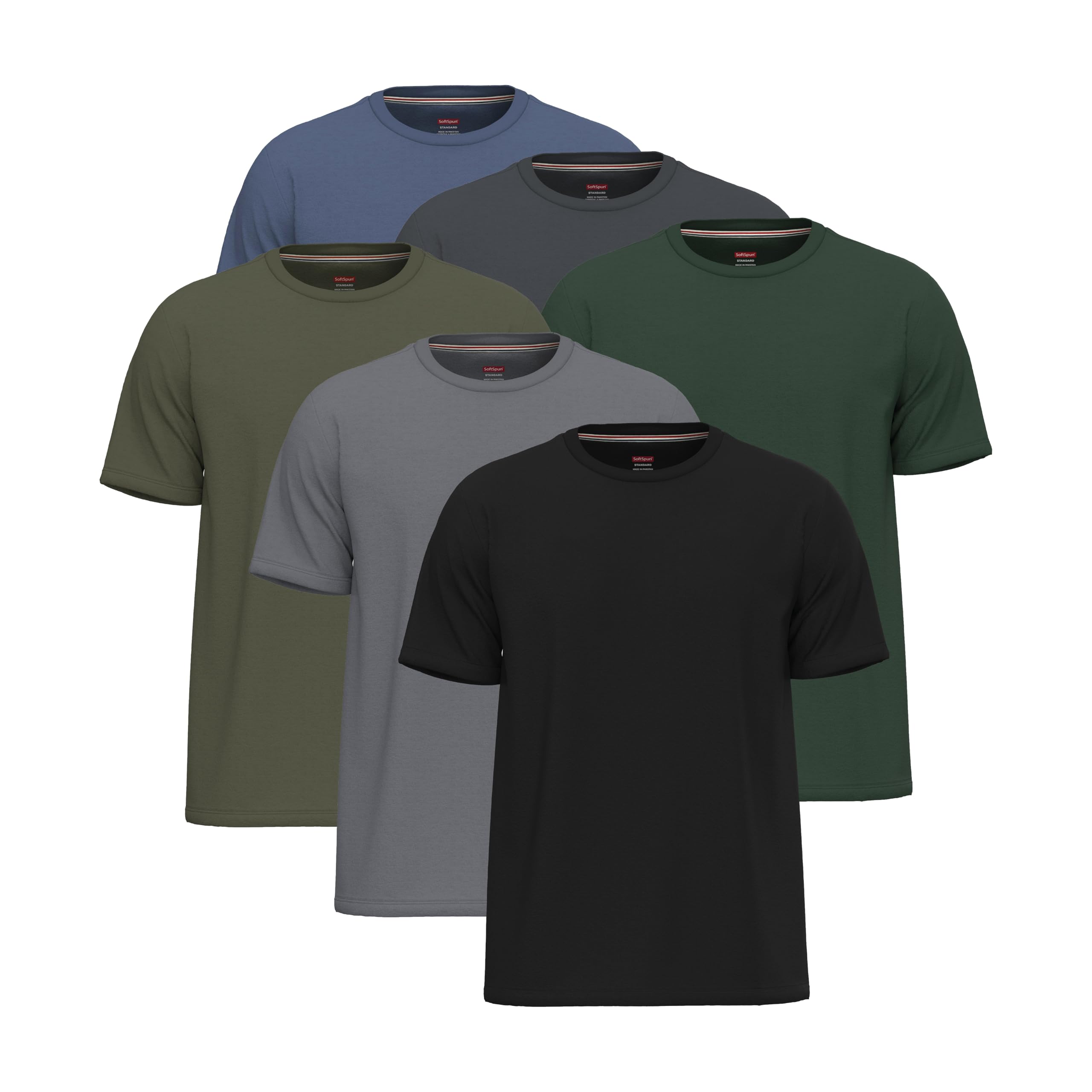 Softspun Men's Pack6 [Grey Collection] Round Neck T Shirts White Tshirts Multipack Clothing Tshirts Uk Mans Large Tshirt