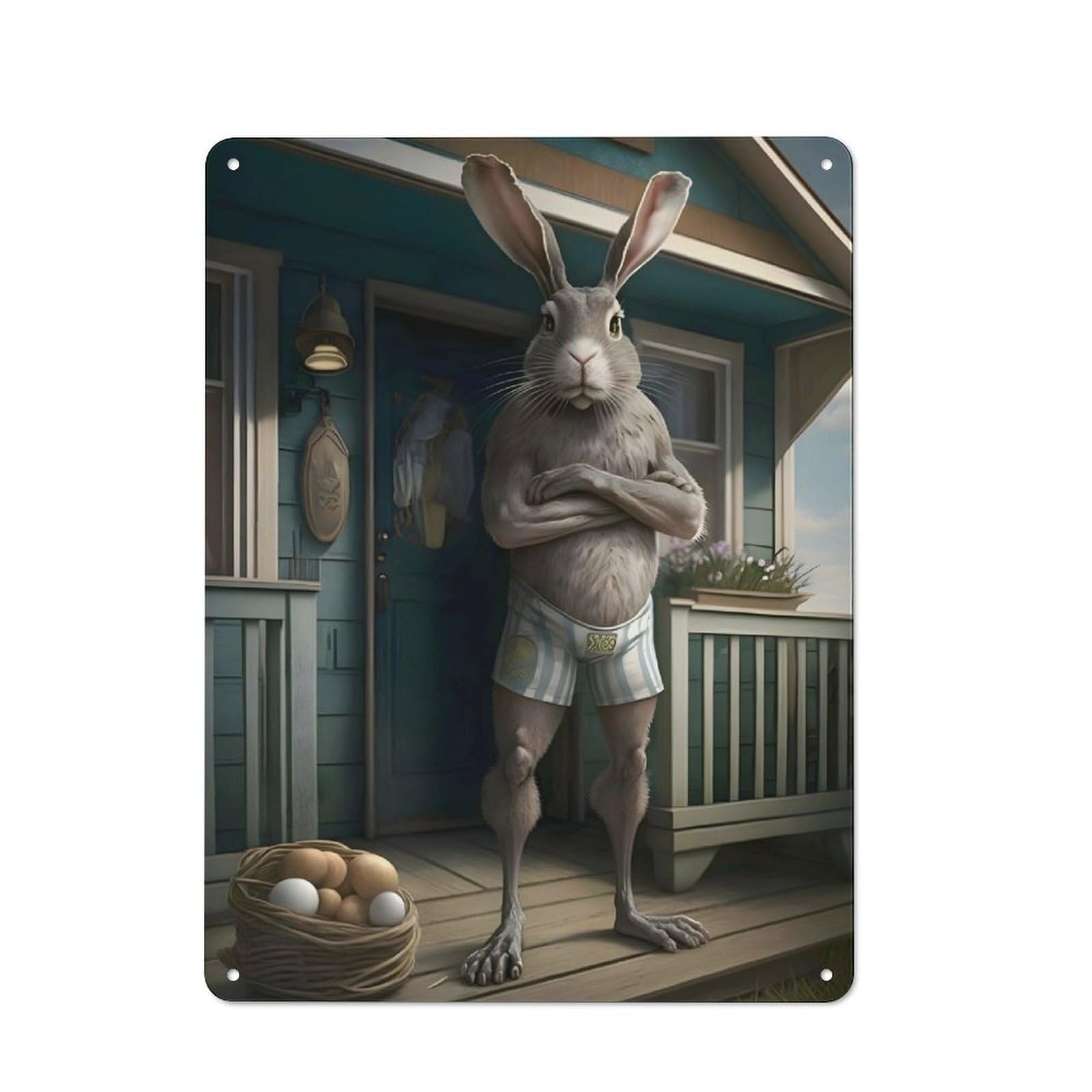 Kitchen Metal Sign with Rabbit Design 40x30cm, Cosy Kitchen Wall Decor for Bakery, Diner, Cafe Or Family Room