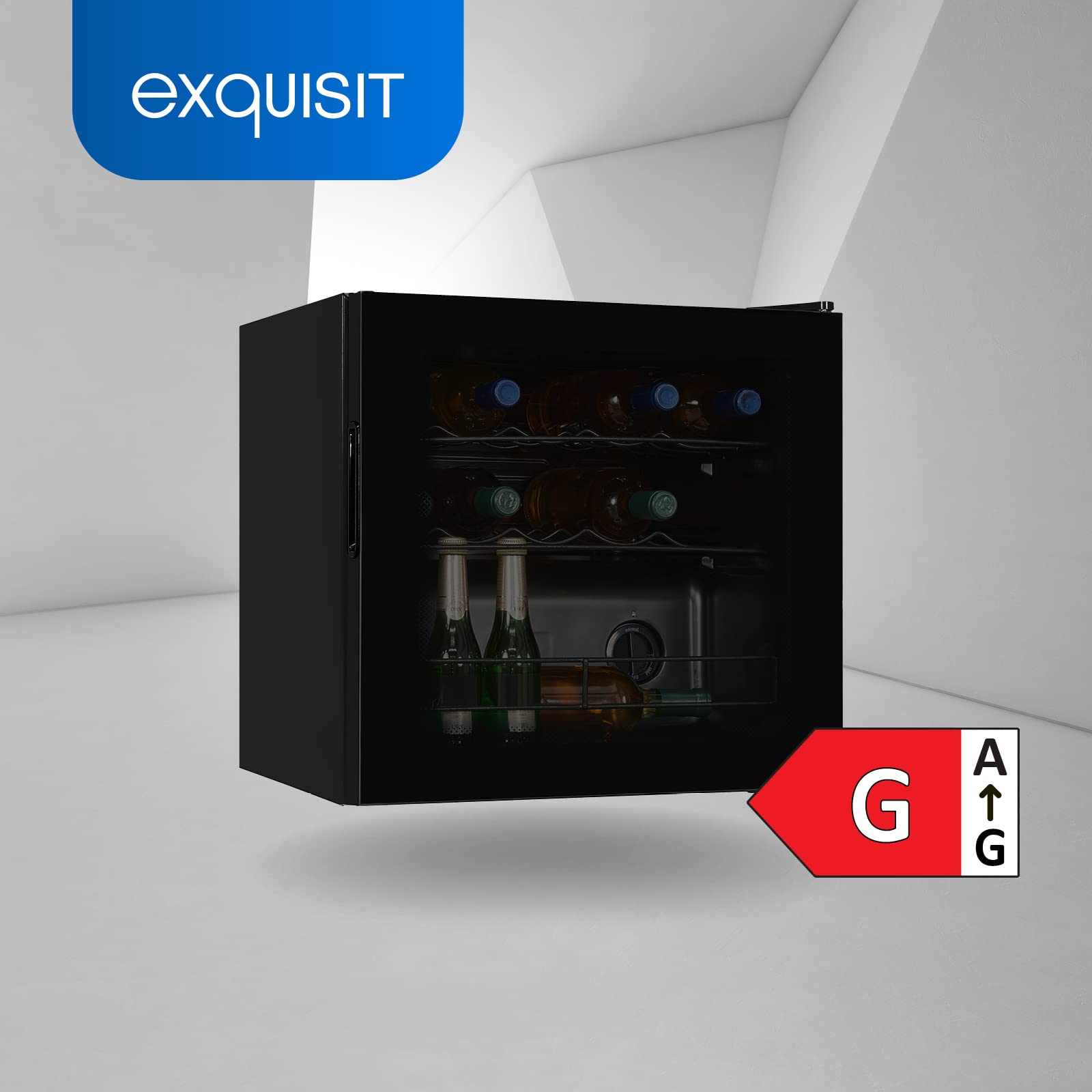 Exquisit Weinkühlschrank WS1-12-GT-030G - 43 l, Schwarz, Glasfront