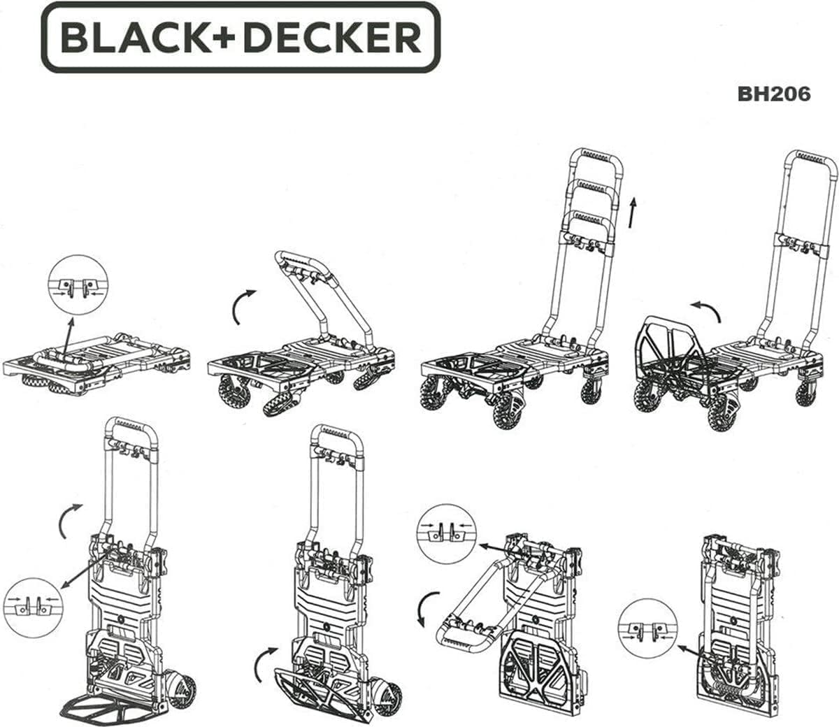 Black+Decker 2-en-1 Carro y Caretilla Plegable - Carretilla de Carga MAX. 55KG - Caretilla de Mano MAX. 120KG - Carro Plataforma con Ruedas Robustas - Plástico/Acero