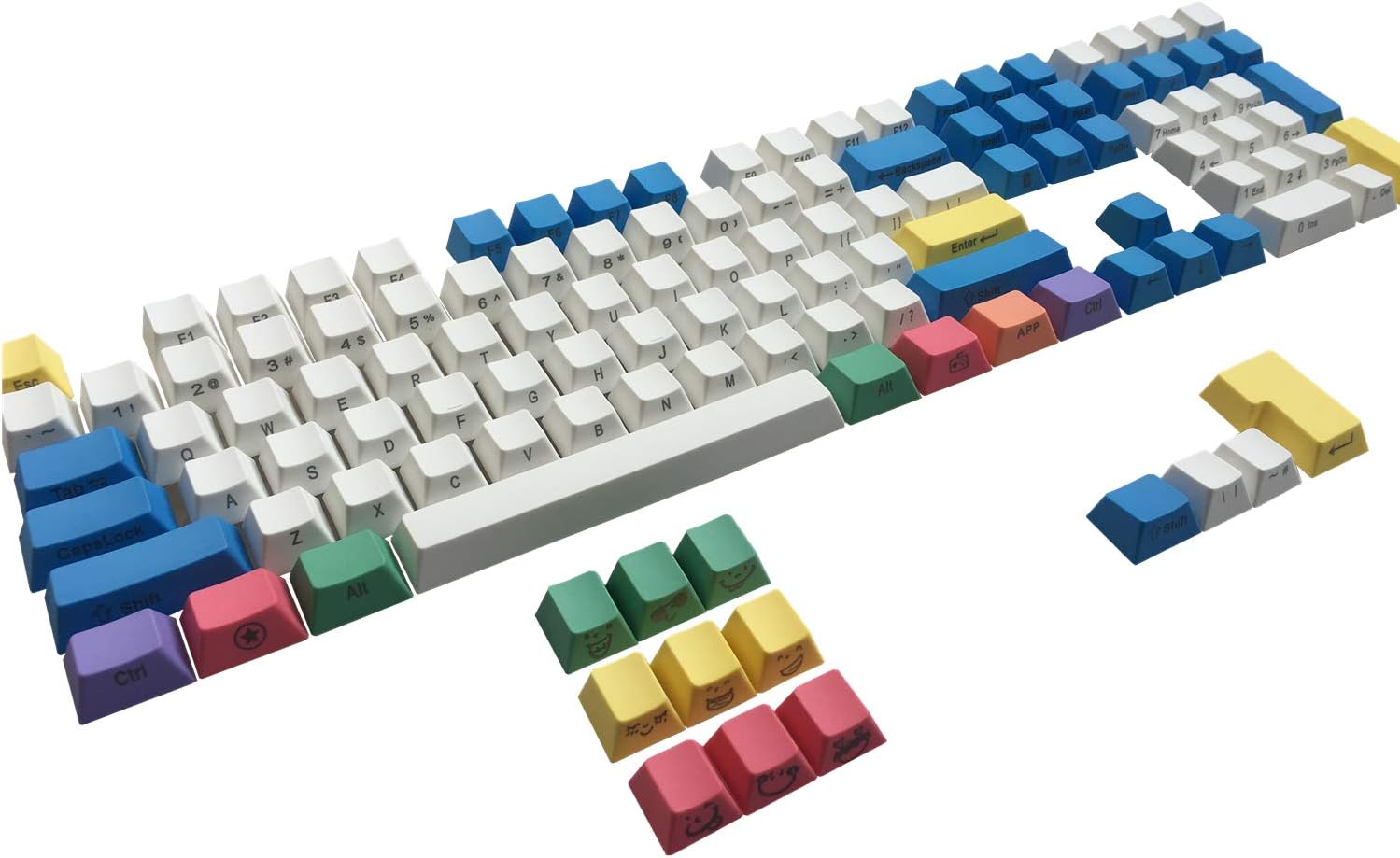 PBT Keycaps Side Printed Thick Cherry MX Key Caps Non-Backlit SeMi Profile for 60%/87/104/108 MX Switches Mechanical Gaming Keyboard(Chalk)