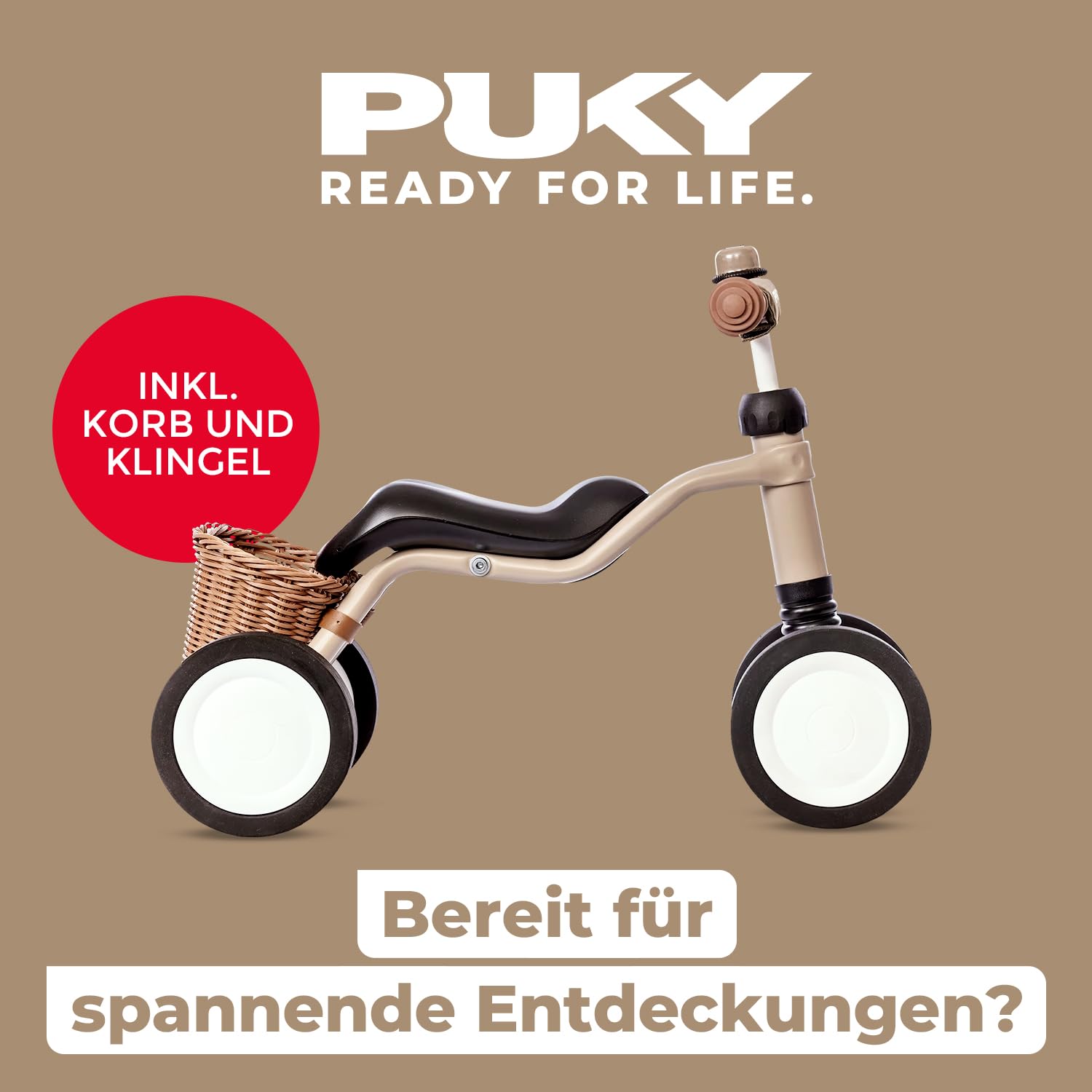 PUKY WUTSCH Bundle | Sicheres Laufrad | Für Kleinkinder ab 1,5 Jahren | Rutschfahrzeug | Pendelachse | Mit Sicherheitslenkergriffen (Dusty Sand)