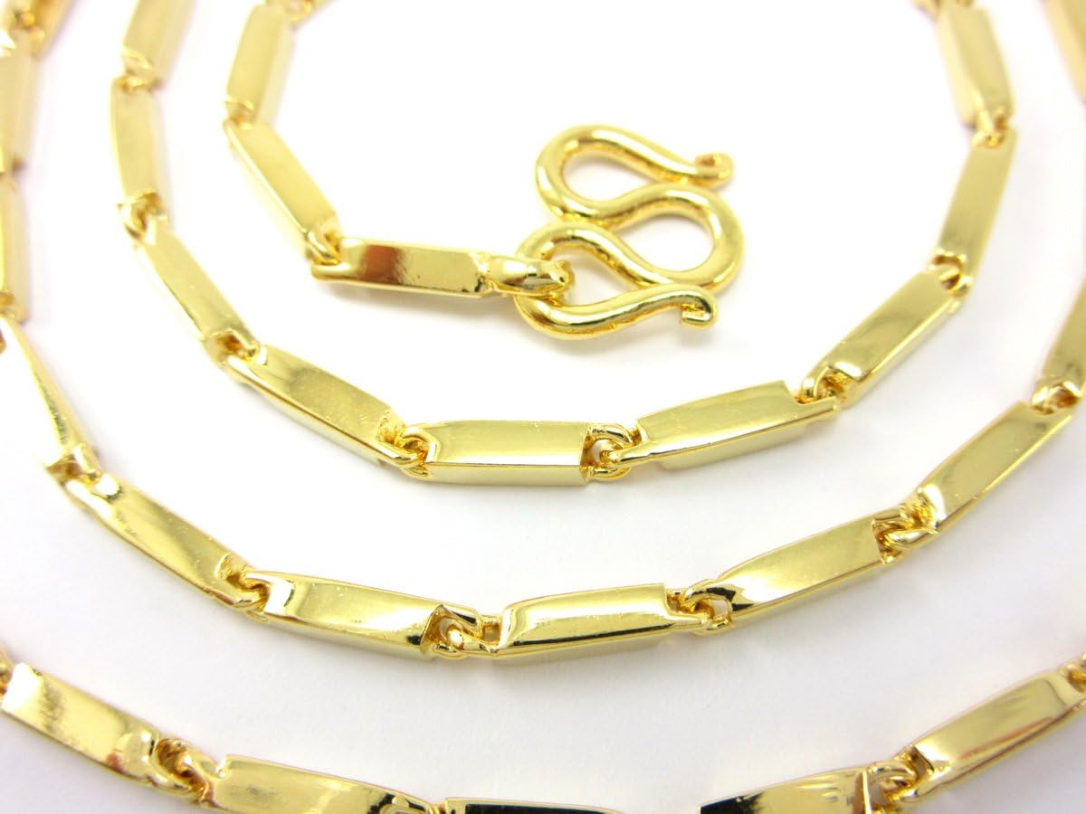 Classic Thai Bar Link Baht Chain "Aviator" Style 24k Gold Plated 20" Necklace (20)