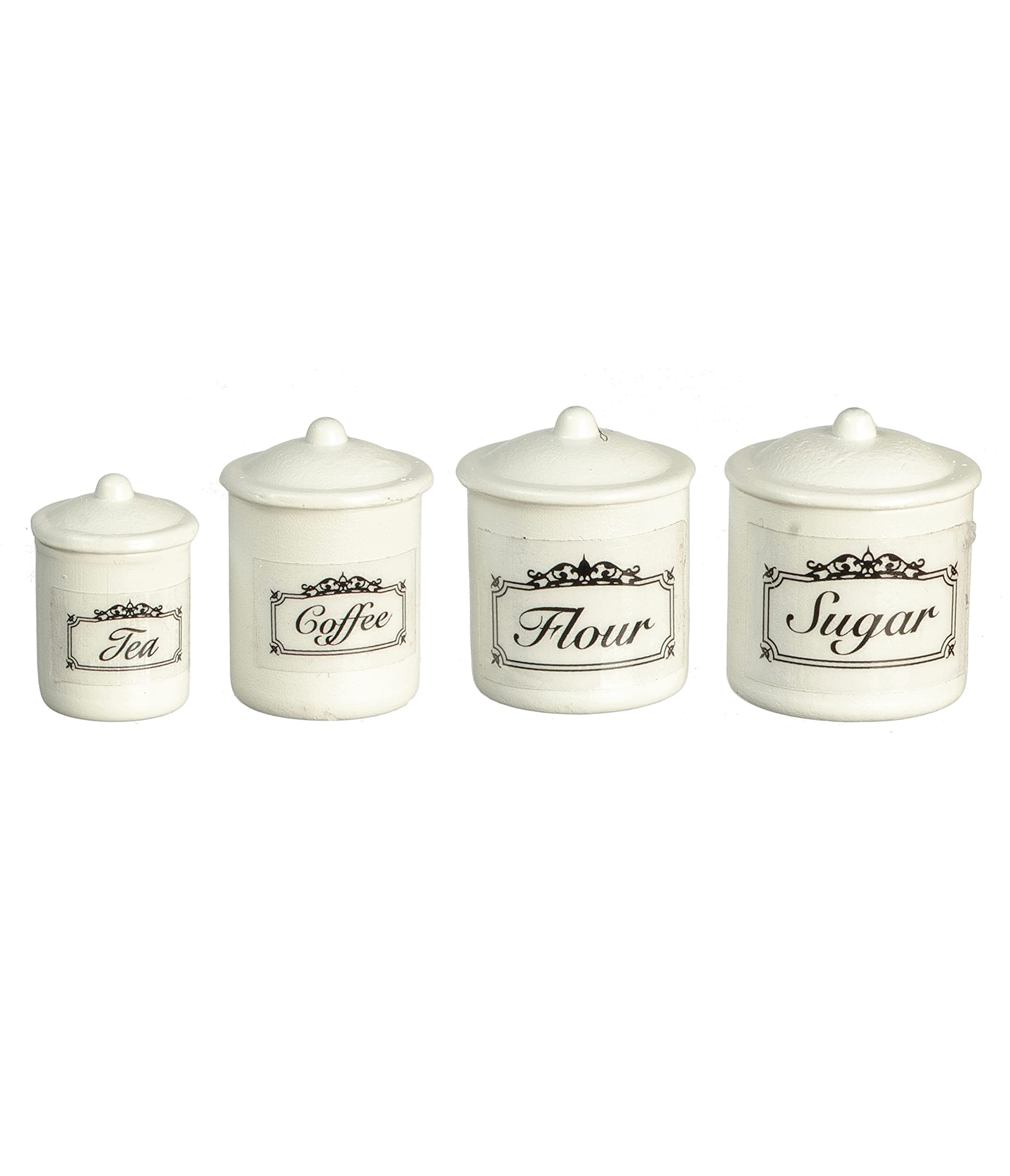 Melody Jane Dolls House White Canister Storage Jar Set 4 Miniature Kitchen Accessory 1:12