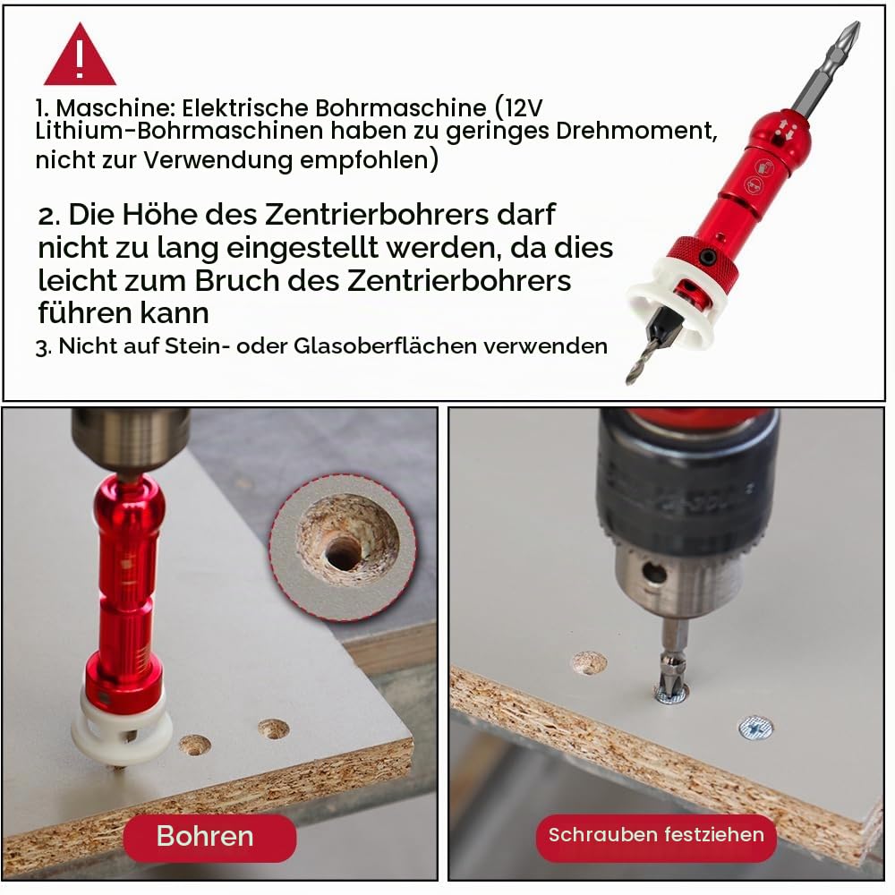 FOCSTOL Senkbohrer Holz Kegelsenker Bohrer Set mit Tiefenanschlag - 5 Stück (3,2/3,6/4/4,4/4,8mm) Bohrsenker mit Tiefenanschlag mit 6,35mm Sechskantschaft für Holz, Kunststoff, Holzverarbeitung