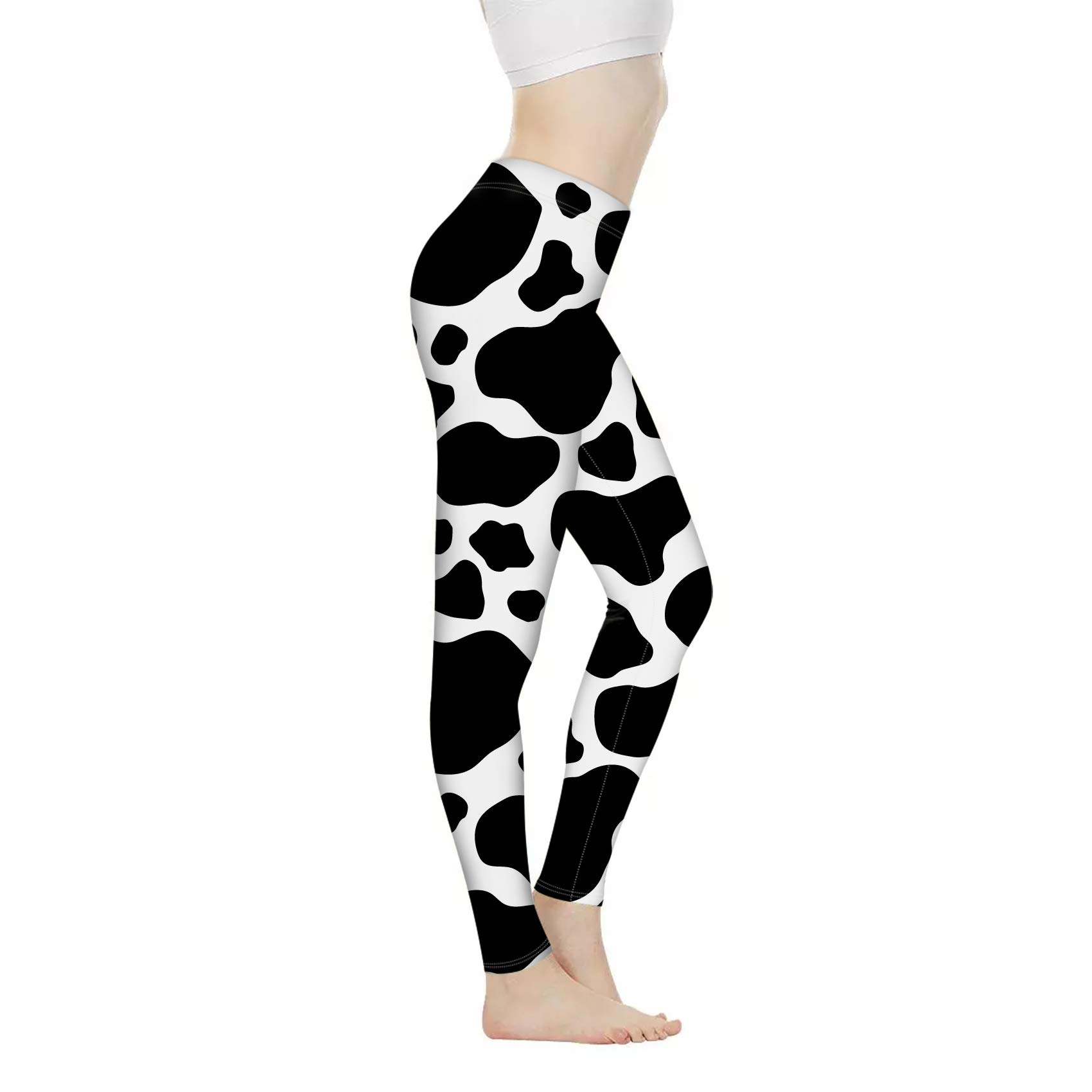 Biyejit Women's Cow Print High Waist Yoga Pants For Tummy Control Workout Pants Stretch Leggings