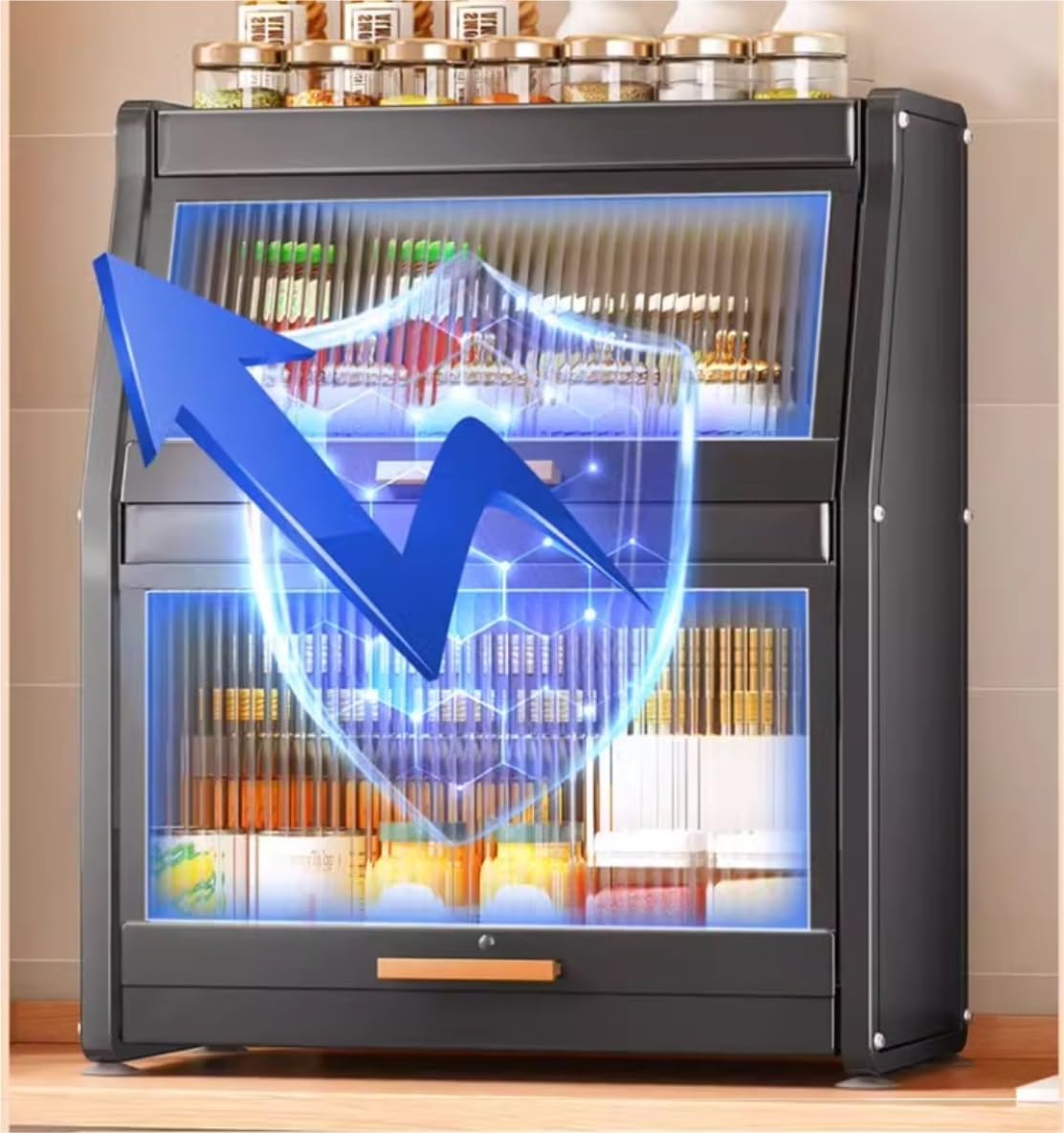 Estantería Especias Especiero Estante De Especias De 2 Niveles Con Puerta De Gabinete, Organizador De Almacenamiento De Tarros De Condimentos Para Encimera De Metal Para Cocina Especiero Organizador P