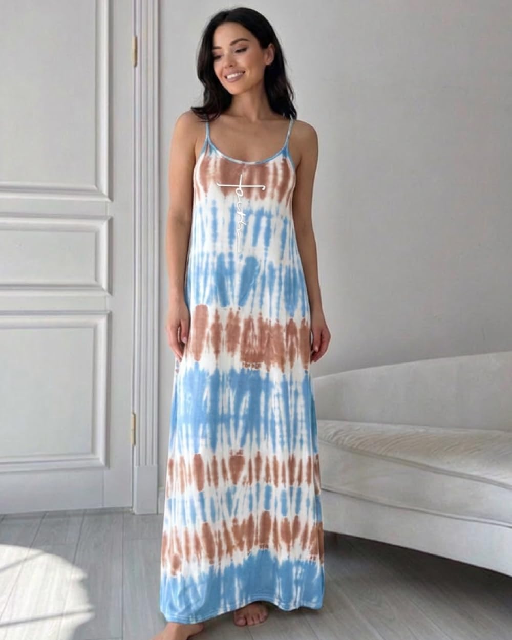 CHICME Womens Sleeveless Nightgown Soft Comfy Long Nightgown Pajama Lounge Dress with Pockets - Image 5