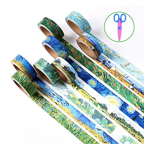 Paquete de 6 cintas decorativas Washi, Wordmo DIY japonesa Washi Masking cinta adhesiva para arte, manualidades, oficina, regalo (Van Gogh (paquete de 6)