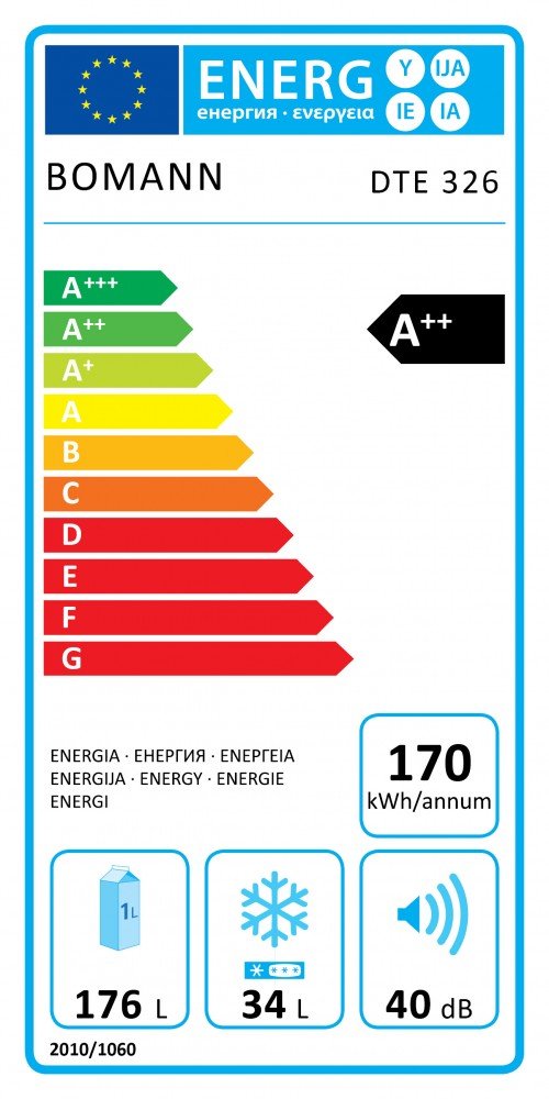 Bomann DTE 326 Réfrigérateur Congélateur Combinaisons/A + +/144.1 cm Hauteur/170 kWh/an/176 L Partie de refroidissement/34 L Partie Congélateur/Dimensions niches 144 cm/Blanc