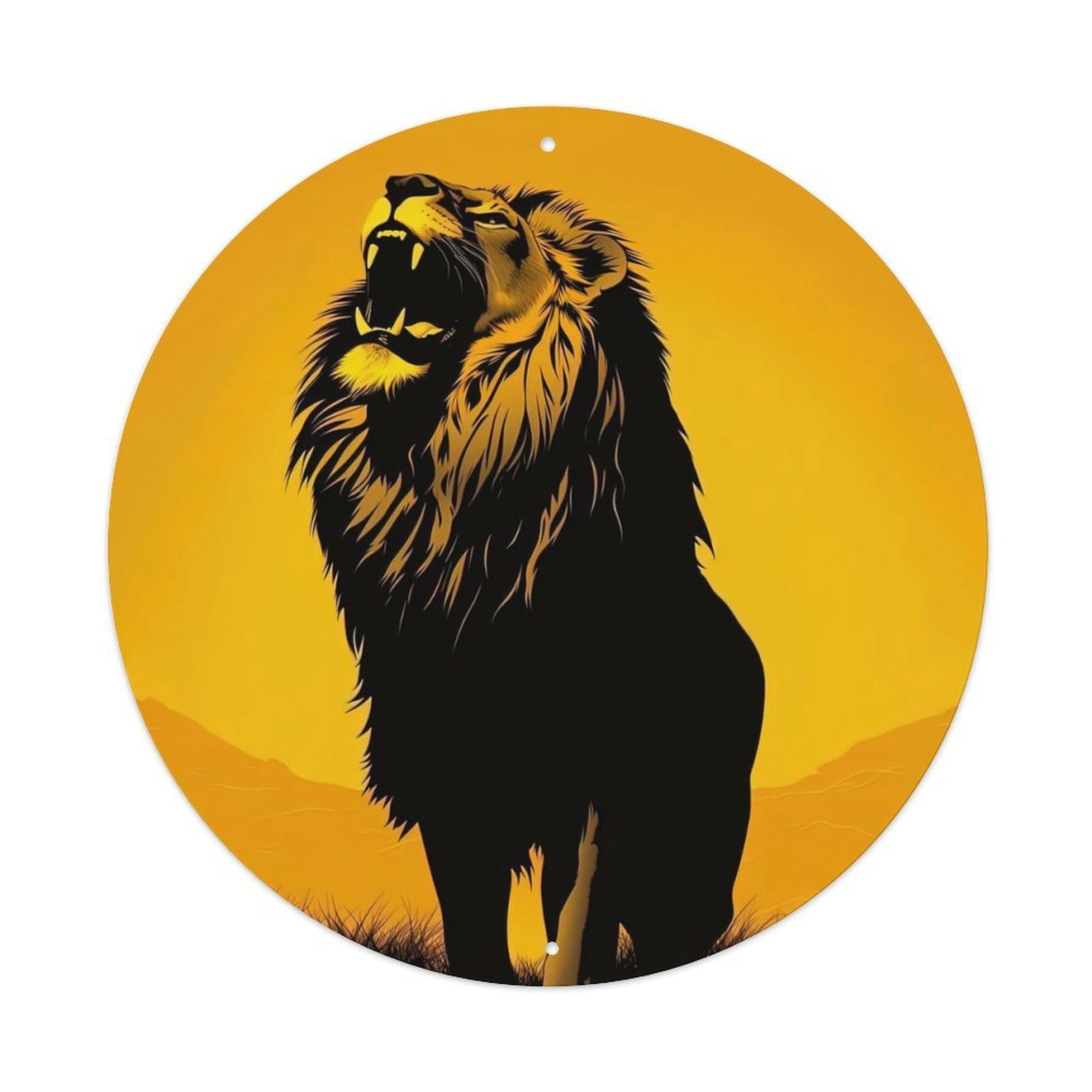 Cwbufd Vintage Style Animal Lion Roaring Golden Sunset Majesty Wildlife Illustration Vintage Metal Tin Sign Plaque Wall Decor For Cafe, Club Bar, Office, Garden Metal Poster 8X8inch