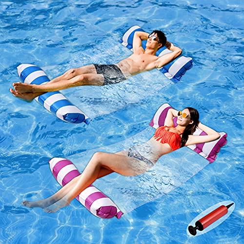 Pool Floats Adult Size - 2 Pack 4-in-1 Inflatable Pool Float Pool floaties with Air Pump,Fun Water Toys as Pool Lounger,Pool Hammock,Chair,Pool Raft,Lake Floats for Swimming Pool