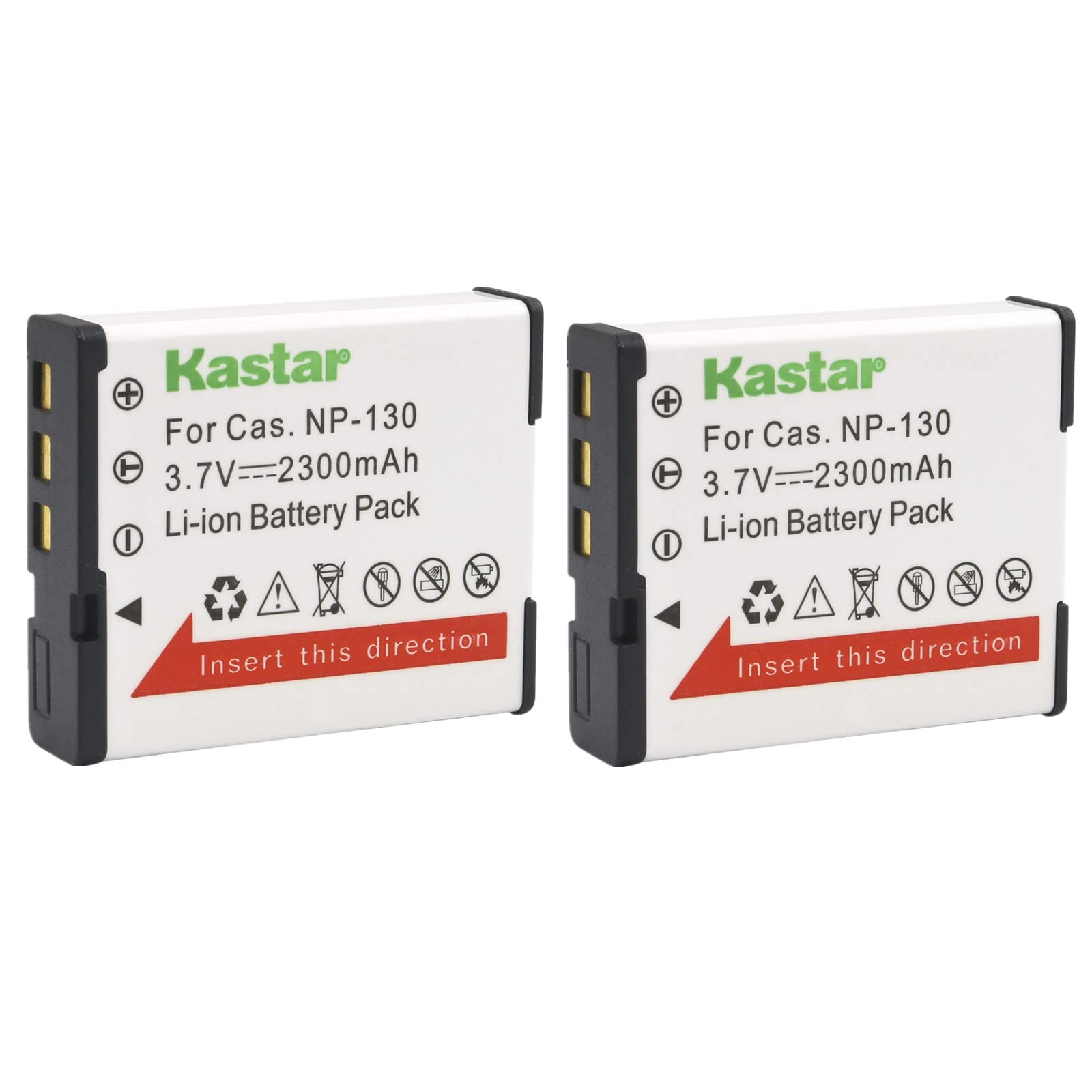 Kastar CNP130 Battery (2-Pack) for Cas NP-130 NP-130A and Cas Exilim EX-10 EX-100 EX-H30 EX-H35 EX-SC100 EX-FC300S EX-FC400 EX-FC400S EX-ZR100 EX-ZR200 EX-ZR300 EX-ZR310 EX-ZR320 EX-ZR400 Camera