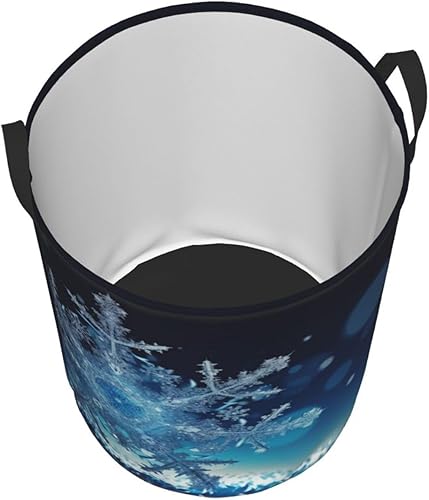 Miniatura 3 de Blue christmas snowflake print Circular Hamper Waterproof Storage Bin Organizer Basket Laundry Hamper With Handles For Clothes Toys Medium
