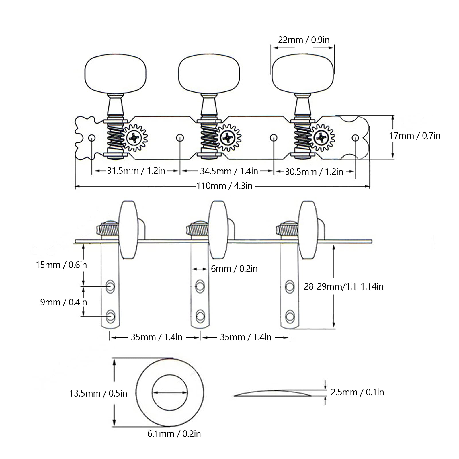 Guitar Tuning Peg, 3R 3L Guitar Tuner Pegs Dual Holes Machine Heads Tuners Guitar Locking Tuners for Acoustic Folk Classical Guitars Replacement Tuner