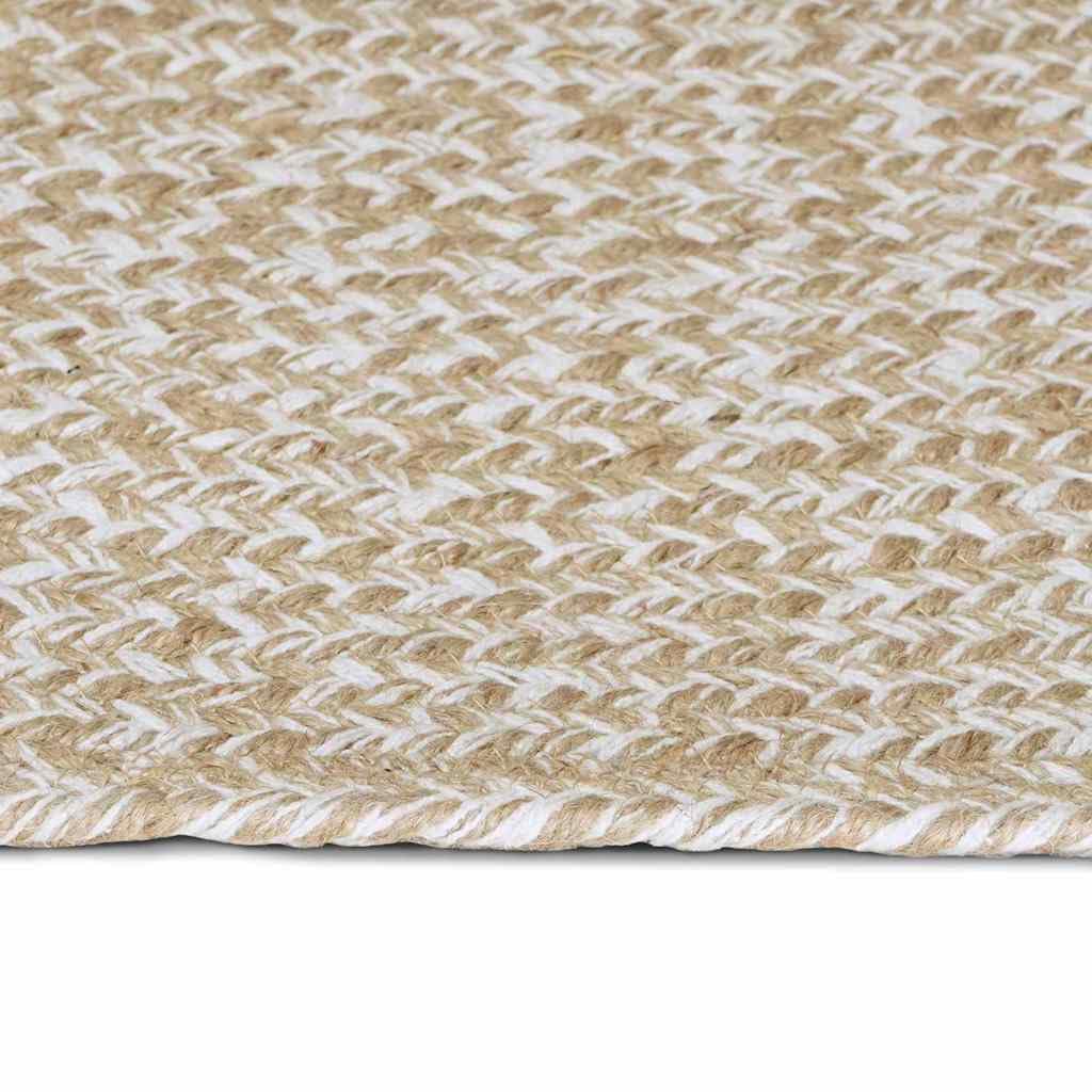 Tappeto Salotto Grande 240x340 cm Juta Naturale e Bianco | Tappetone rettangolare fatto a mano in fibra vegetale intrecciata per salotto, soggiorno e corridoio.