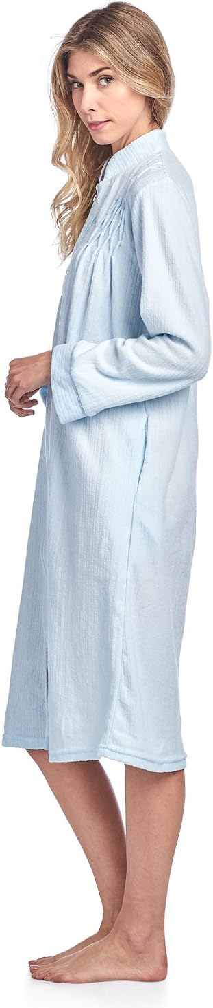 Casual Nights Women's Zipper Front Jacquard Terry Fleece Robe Duster - Image 3