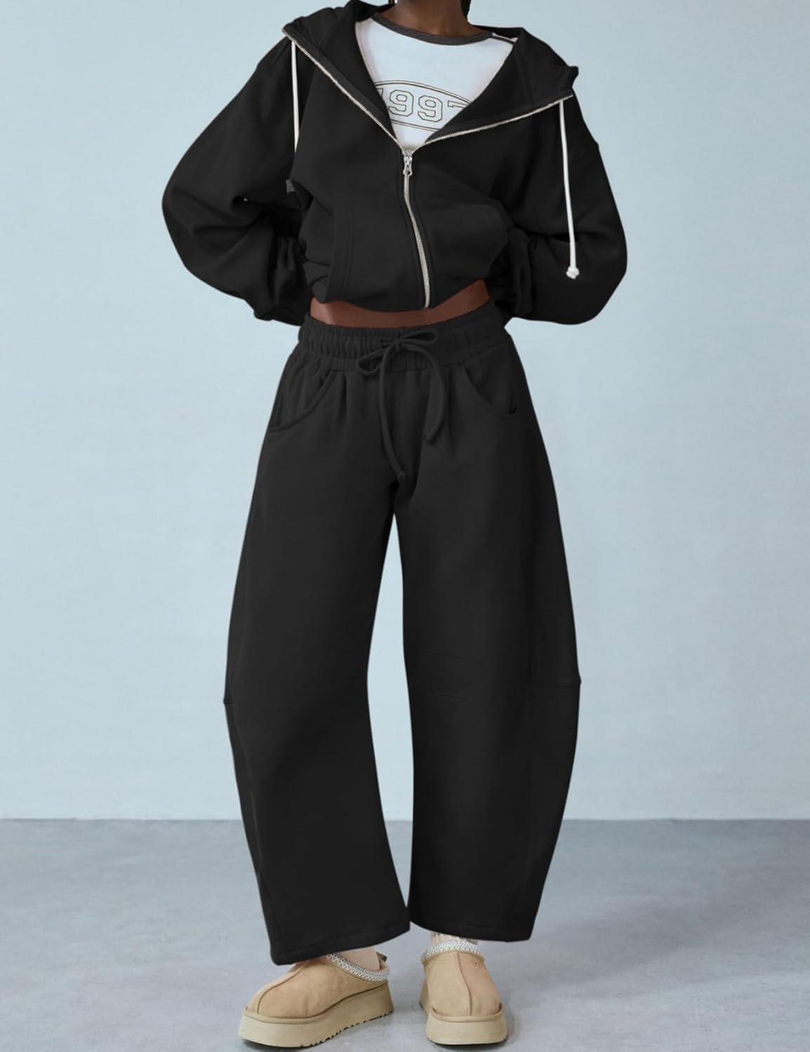 HeSaYep Women's Barrel Leg Ankle Sweatpants Drawstring Wide Leg Lounge Pants Baggy Casual Cotton Sweat Pants with Pockets - Image 6