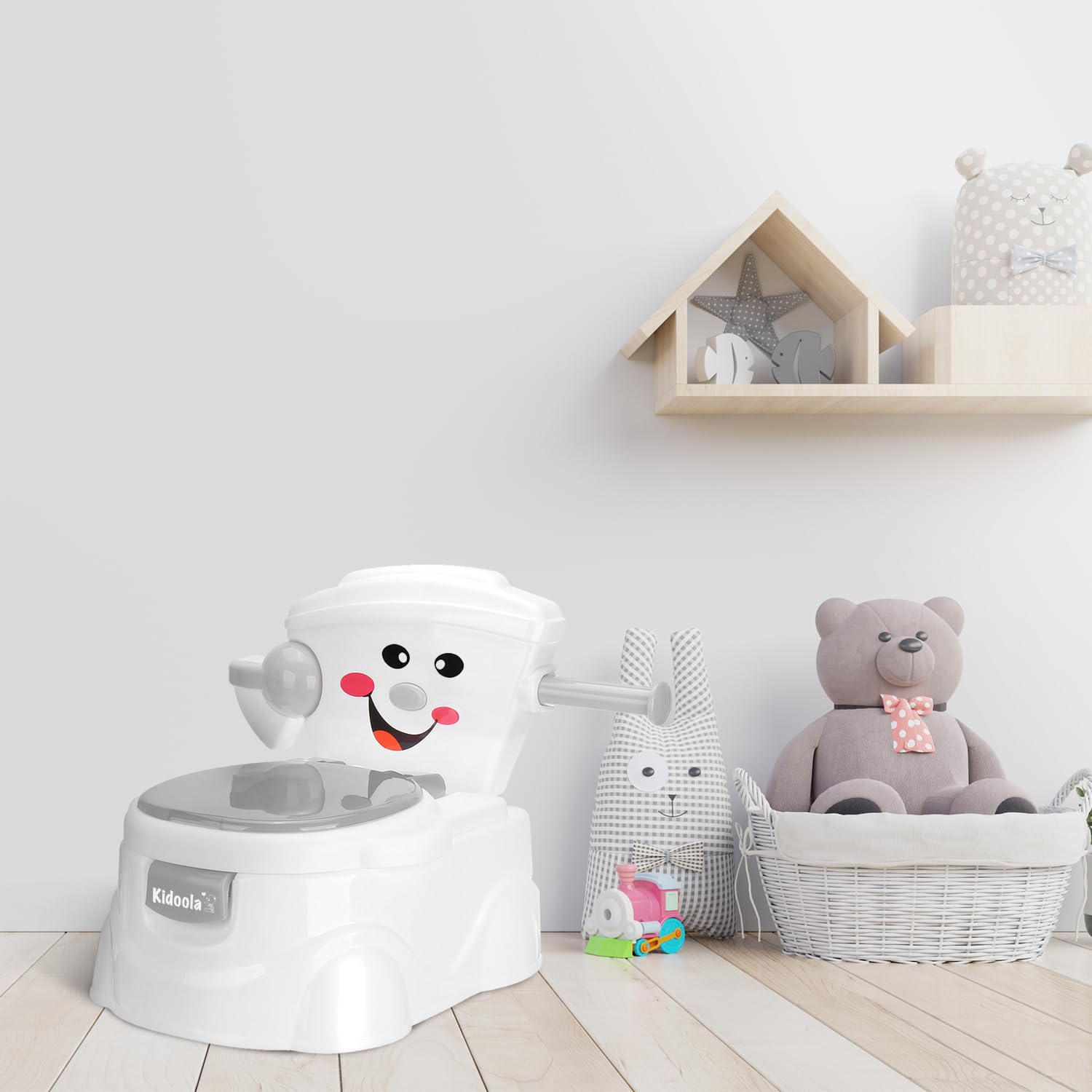 KIDOOLA Vasino per WC con paraspruzzi, modo divertente per migliorare lo sviluppo del tuo bambino, portatile, facile da trasportare come vasino da viaggio per bambini da 6 mesi a 5 anni (grigio)