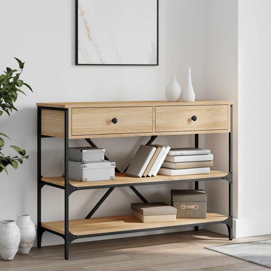 vidaXL Table Console avec Tiroirs et Étagères, Bout de Canapé avec Rangement, Table d'Appoint, Meuble de Salon Entrée, Moderne, Chêne Sonoma