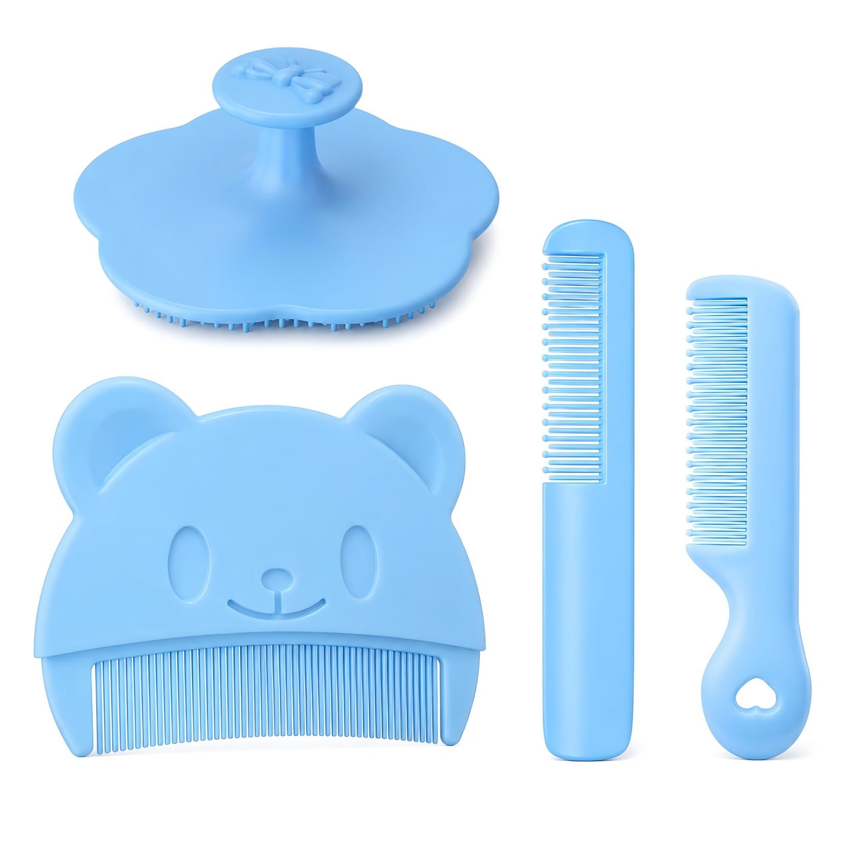 Lot de 4 Brosses et Peignes pour Bébé, Peigne Doux Anti-Croûte de Lait, Brosse à Cheveux Bébé, Peigne Anti-Croûte Efficace, Aide au Nettoyage et Massage Doux du Cuir Chevelu pour Nouveau-Nés et Bébés
