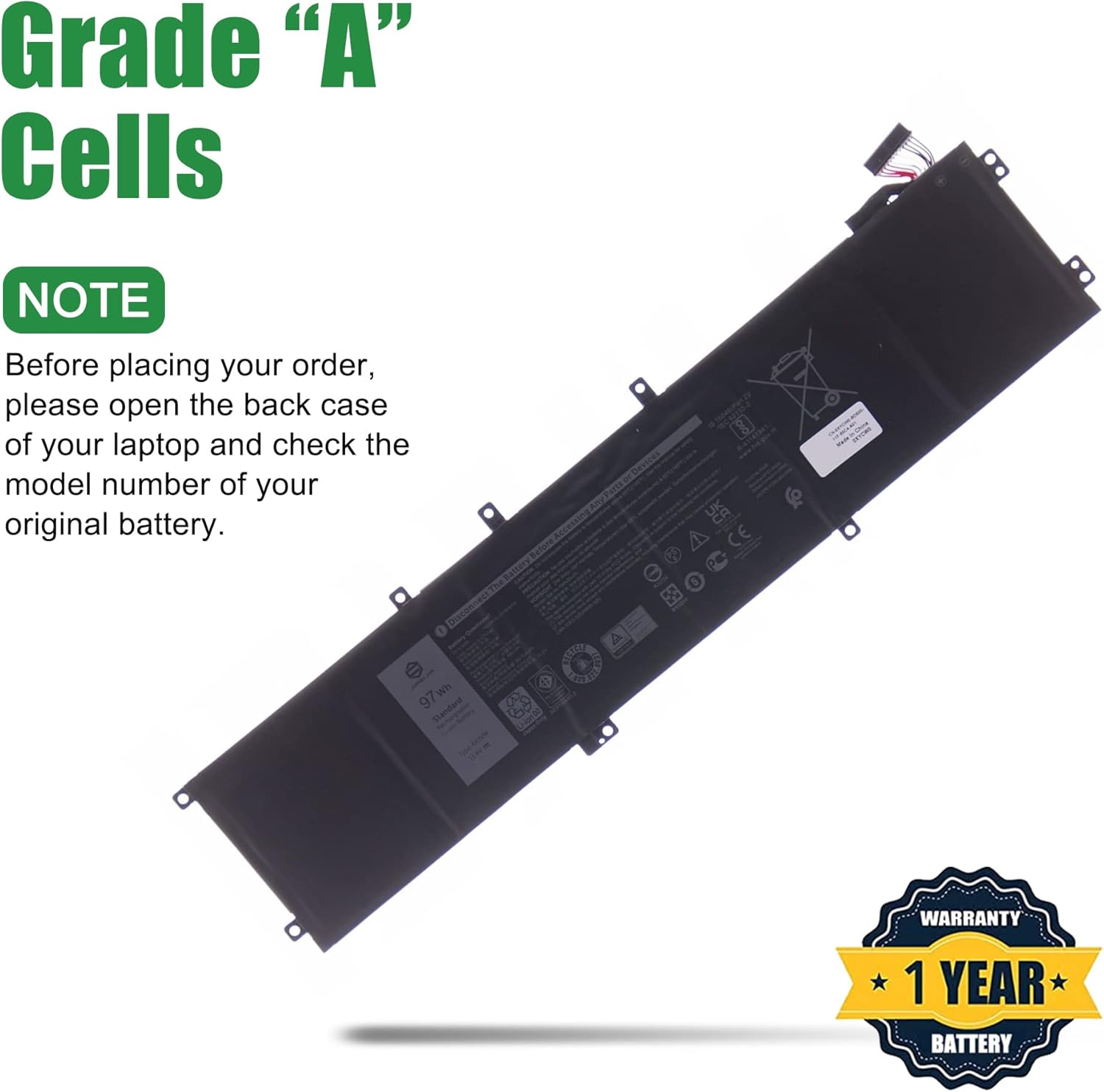 4K1VM 97Wh Laptop Battery Replacement for Dell G7 17 7700 Series Notebook XYCW0 0XYCW0 W62W6 0W62W6 Black 11.4V 8070mAh