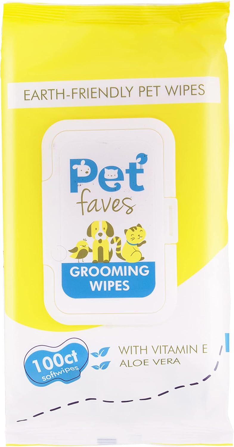 Pet Faves Dog Wipes for Paws and Butt - Plant Based Deodorizing Hypoallergenic Grooming Wipes with Aloe & Vitamin-E. Unscented and Alcohol Free Pet Wipes for Dogs and Puppies. 100 Count : Pet Supplies