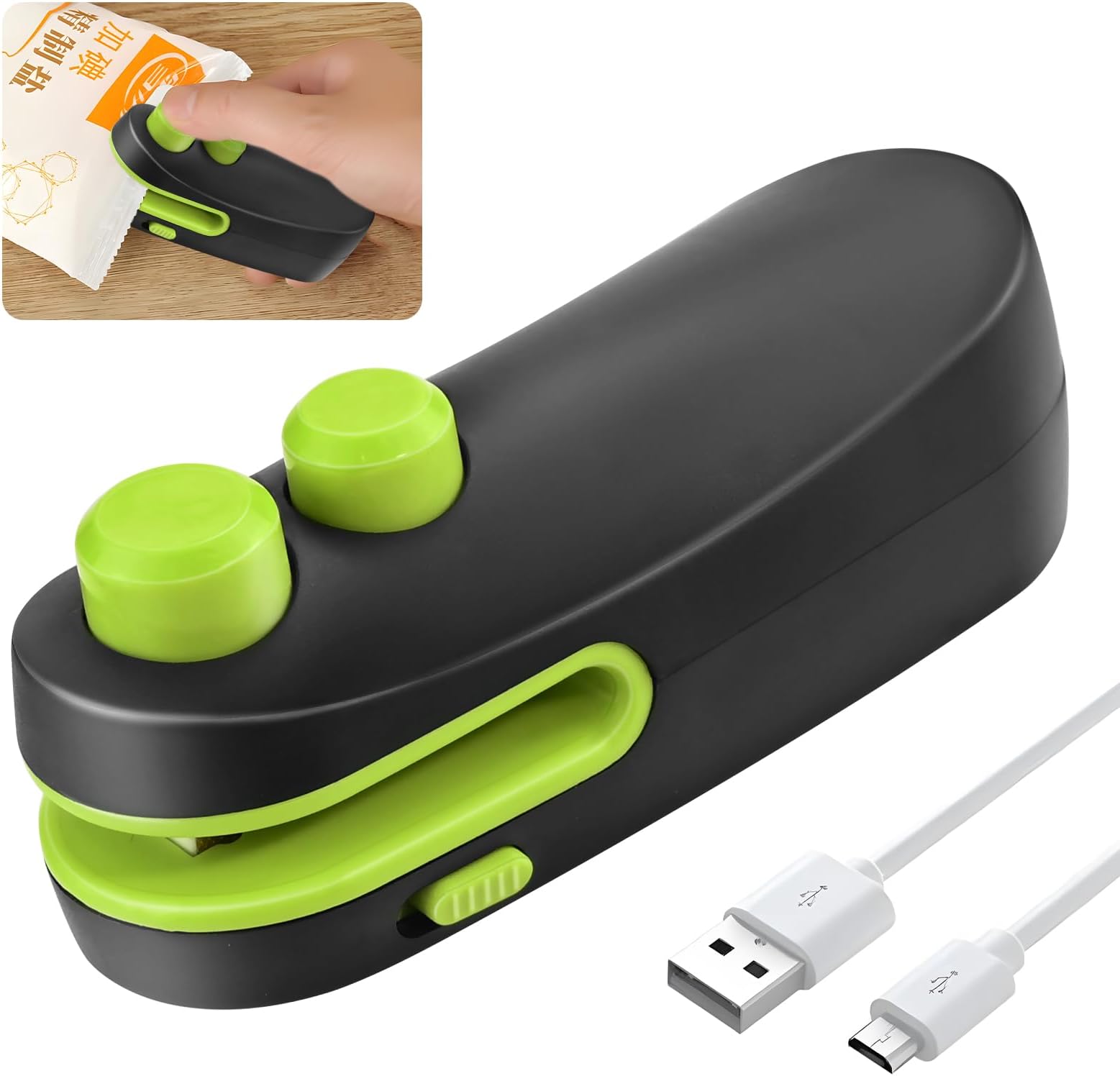 Mini Bag Sealer, 2 in 1 Plastic Sealer, Handheld Heat Sealer, Portable Mini Heat Sealer and Cutter, Kitchen Gadget for Snack Cookies, Foods Storage Fresh (Black)