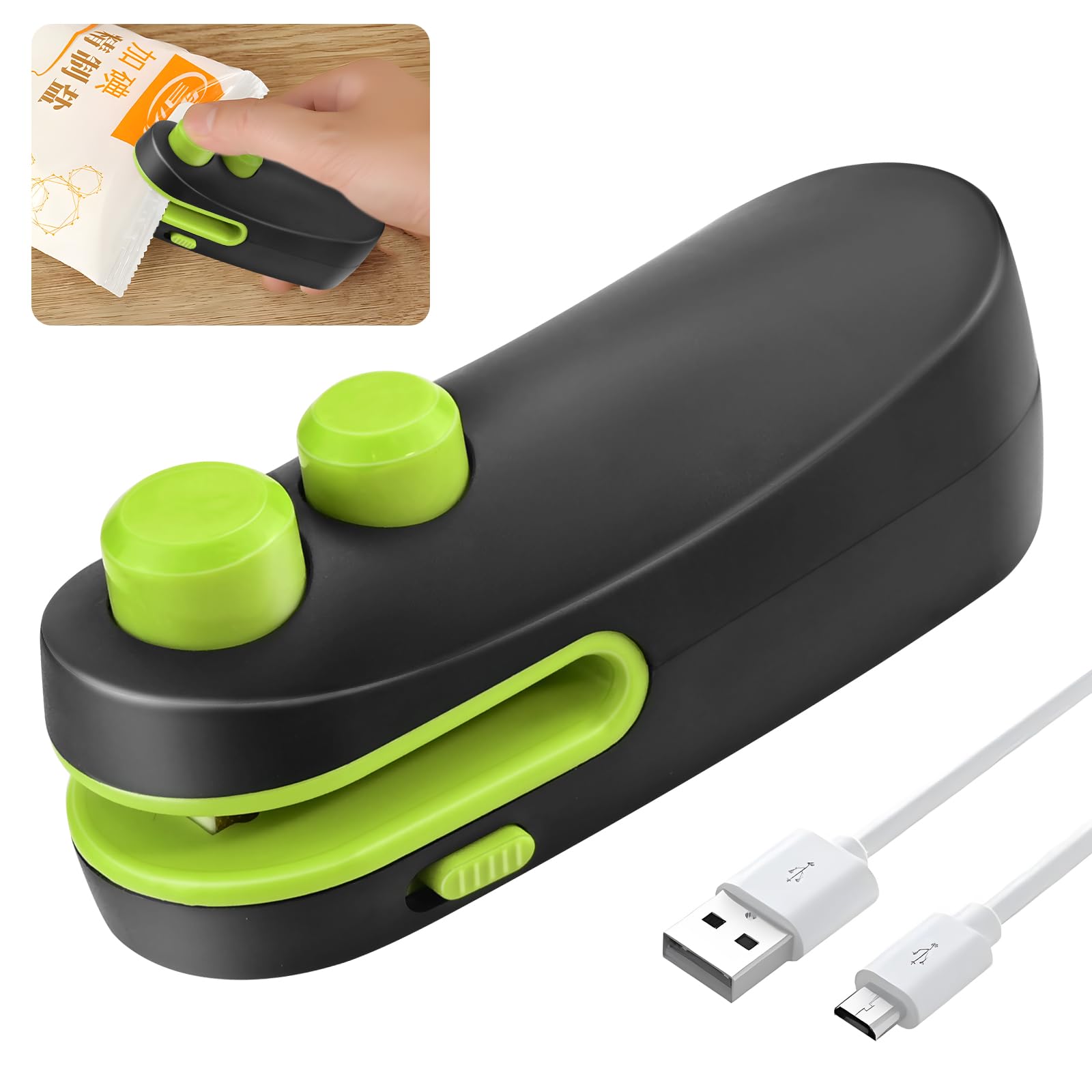 Mini Bag Sealer, 2 in 1 Plastic Sealer, Handheld Heat Sealer, Portable Mini Heat Sealer and Cutter, Kitchen Gadget for Snack Cookies, Foods Storage Fresh (Black)