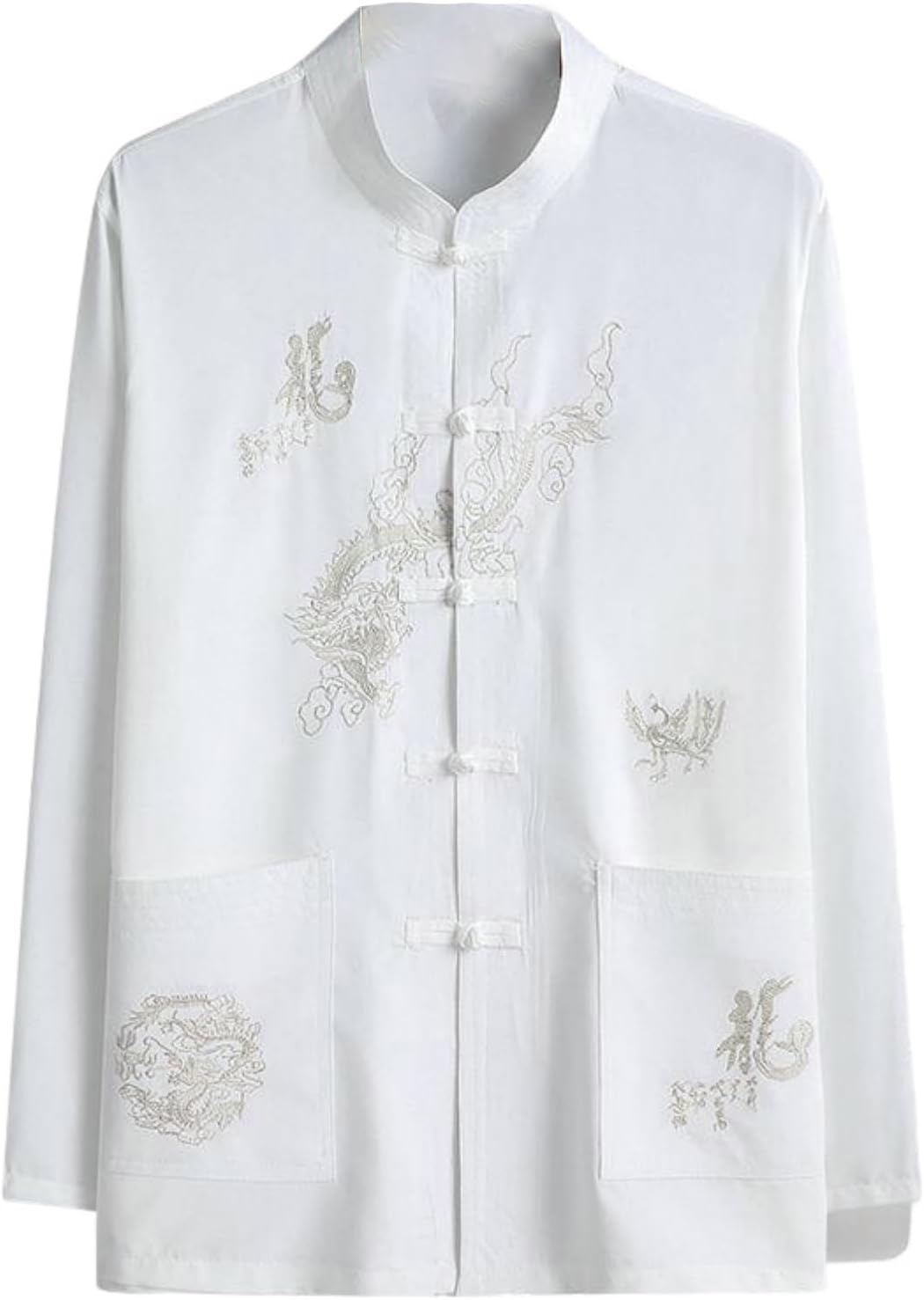 Men's Spring Summer Autumn Red Long Sleeve Hanfu Tai Chi Shirt