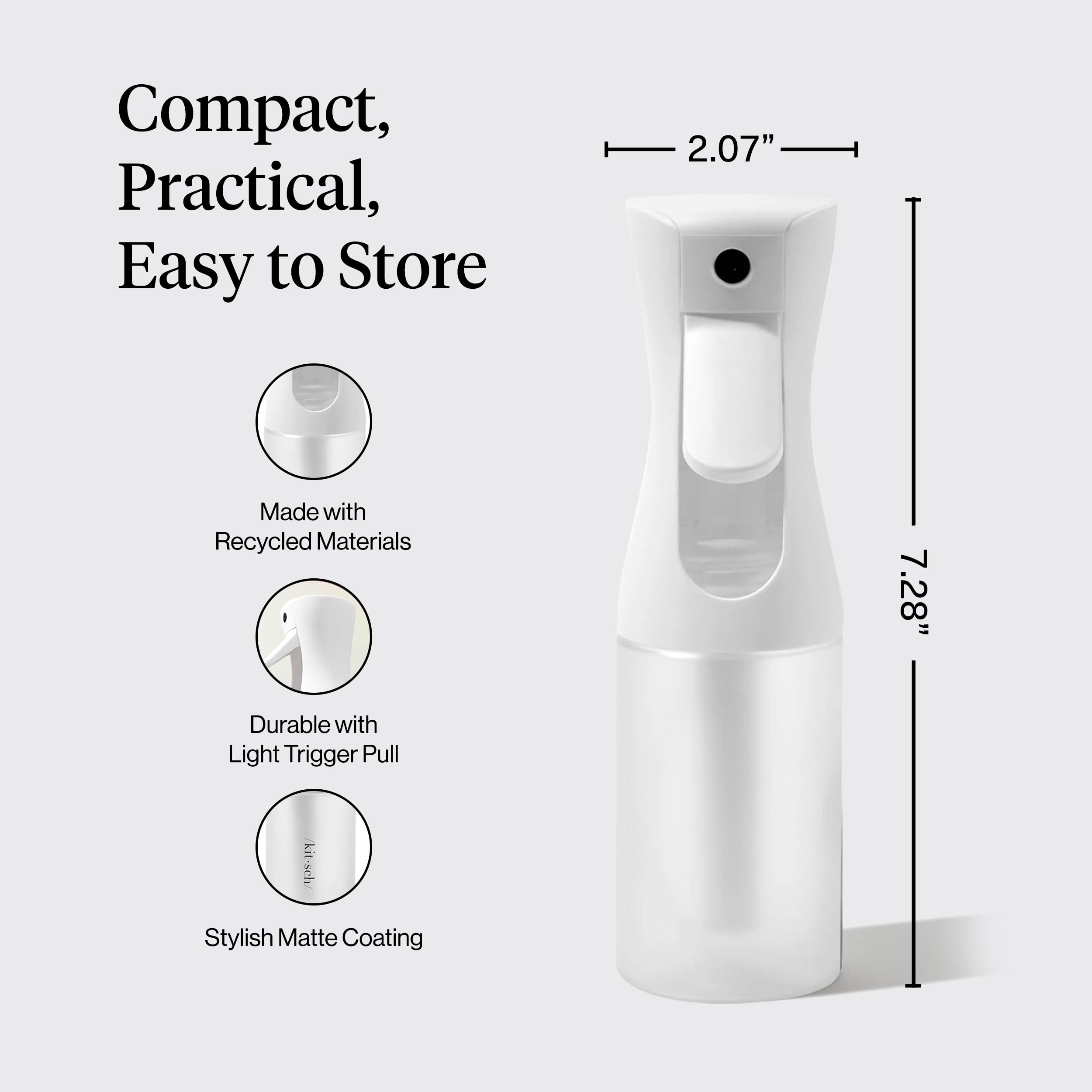 Kitsch Spray Bottle for Hair, Continuous Water Mister Spray Bottle with Ultra Fine Mist for Hairstyling, Barbers Salons, Cleaning, Plants Versatile Spray Bottles 5 oz Made from Recycled Plastic, White - 5