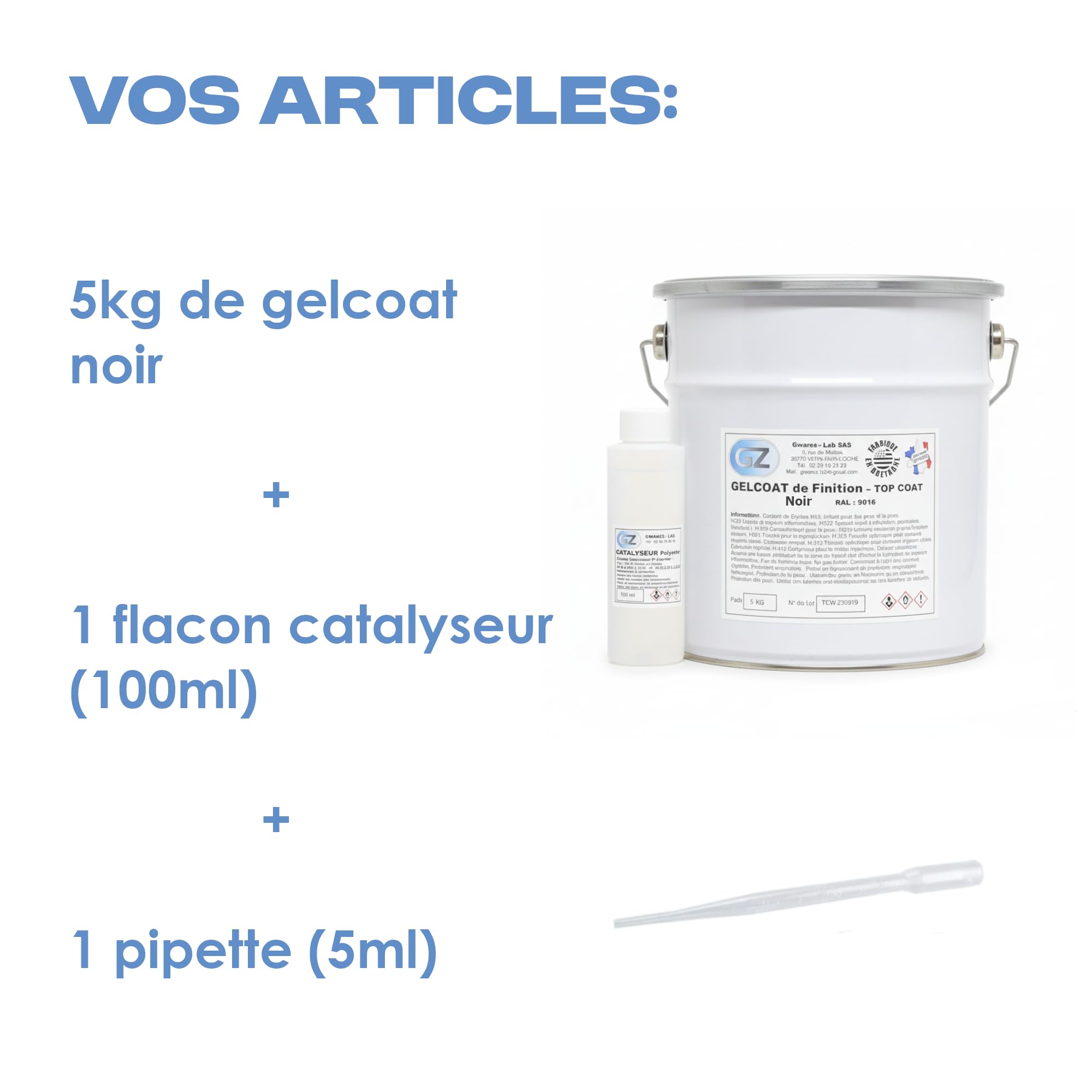Gelcoat Negro Gel Coat Barco 5kg + Catalizador + Pipeta Dosificadora
