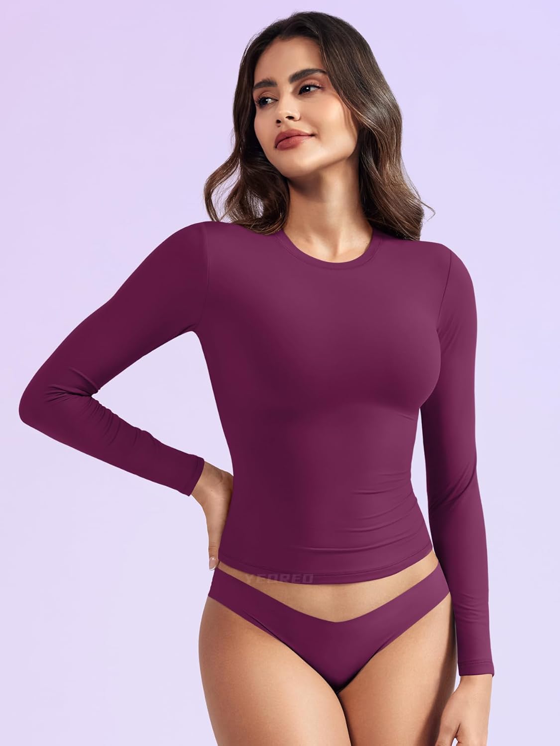 YEOREO Long Sleeve Shirts for Women y2k Tops Double Lined Basic Tee Crew Neck Going Out Sweeney Workout Undershirt - Image 7