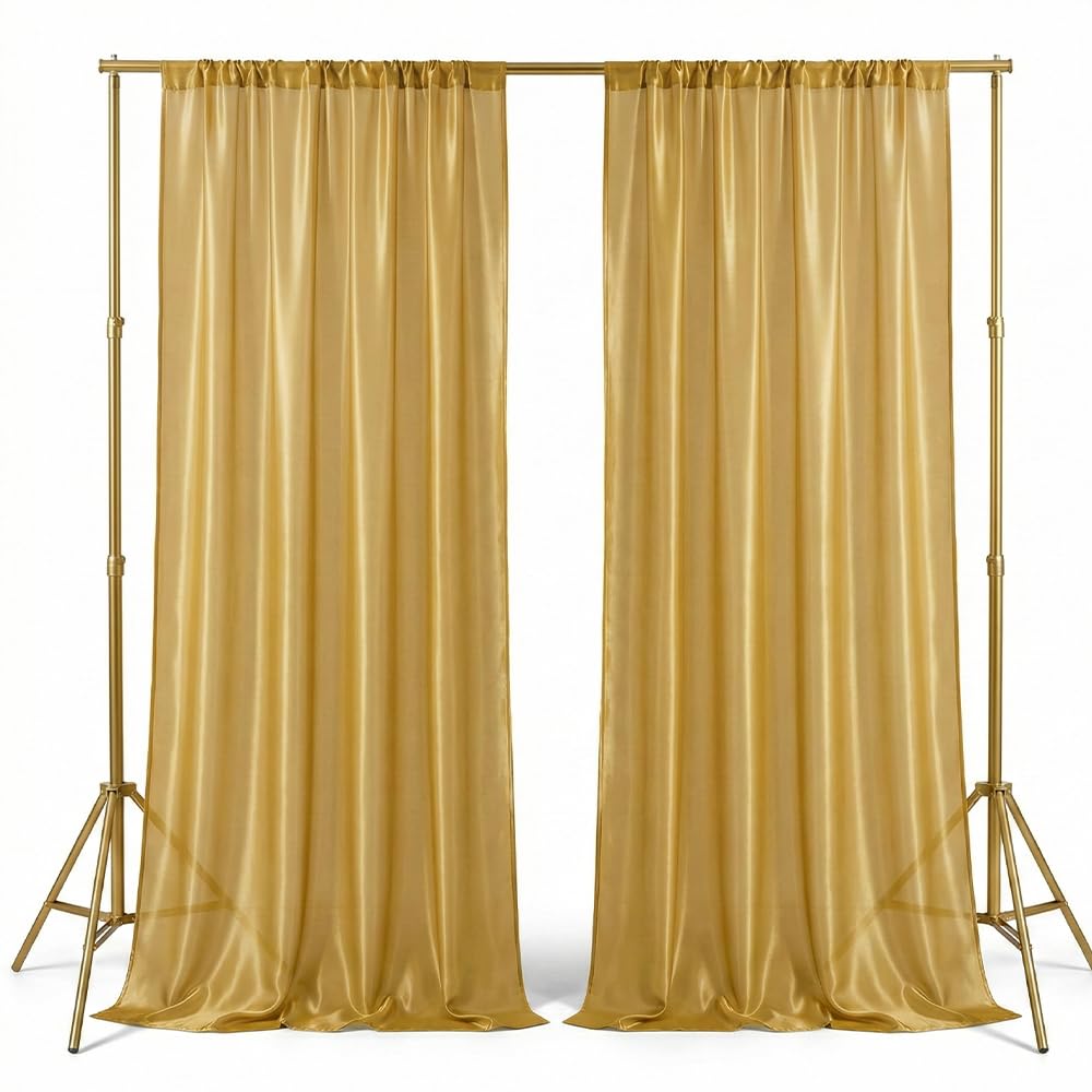QICAIYUN 10x12ft Wedding Curtains Gold Backdrop for Wedding Gold Drapes for Backdrop Baby Shower Party Engagement Bridal Shower Home Window