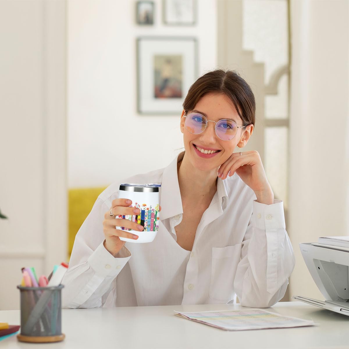 Wine Tumbler, 12 oz Coffee Mug Travel Insulated Cup Vacuum Wine Glass with Lid, Book Lovers Gifts Birthday Christmas Reading Book Accessories Bookish Librarian Gifts for Women Girls Teacher Therapist - Image 5