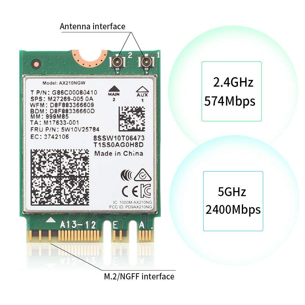 Kit Desktop WiFi 6E per Scheda AX210 Bluetooth 5.2 WiFi 802.11Ax 2.4Ghz / 5Ghz AX210NGW Wi-Fi 6 Adapter con Antenna