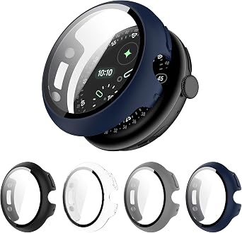 4 Pack Hard PC Screen Protector Case Compatible with Google Pixel Watch 4 45mm, with 9H Tempered Glass Screen Protector [Designed for the Pixel Watch 4 Series, Convenient Charging]