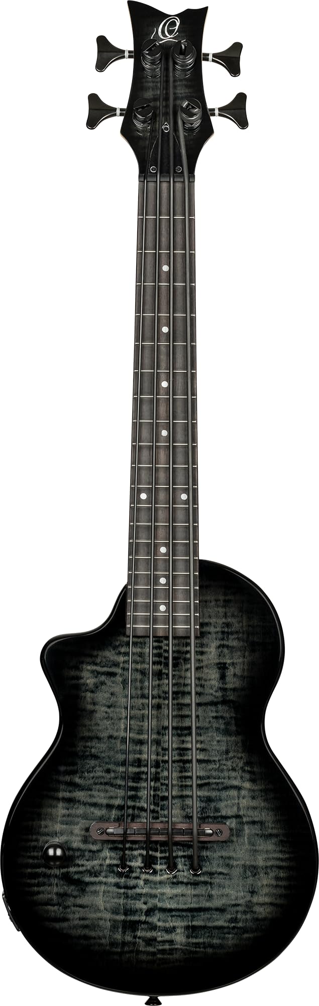 Ortega Guitars Basse Ukulélé Gaucher – Électro-Acoustique, Corps Plein – Neo Series – Housse Incluse – Érable Flammé/Okoumé, Noir/Gris (NEO-BS-TGB-L)