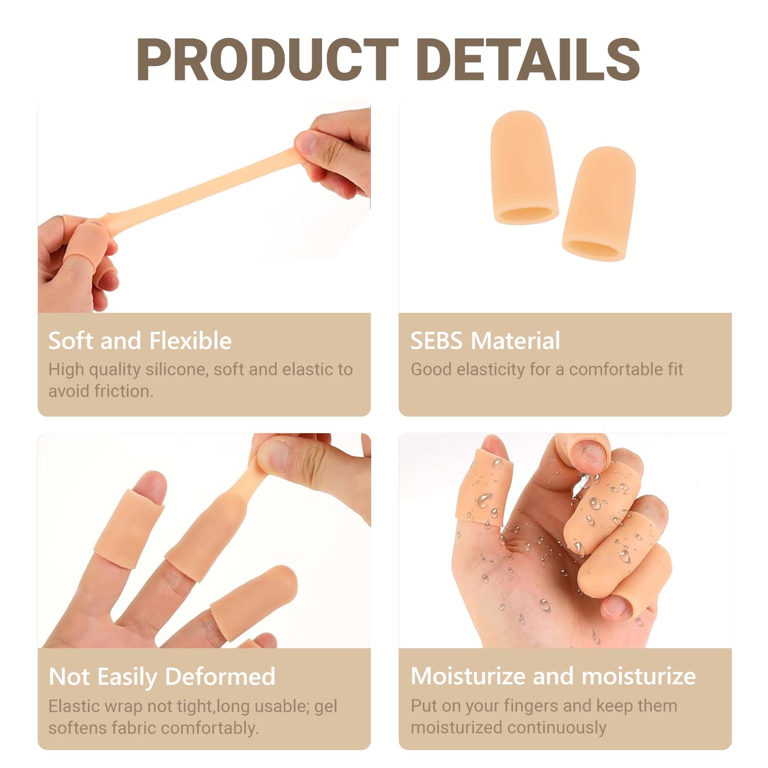 Lot De 20 Protège-doigts En Silicone – 16 Longs Et 4 Courts, Imperméables, élastiques, Pour Doigts Fissurés Ou Eczéma, Taille Peau