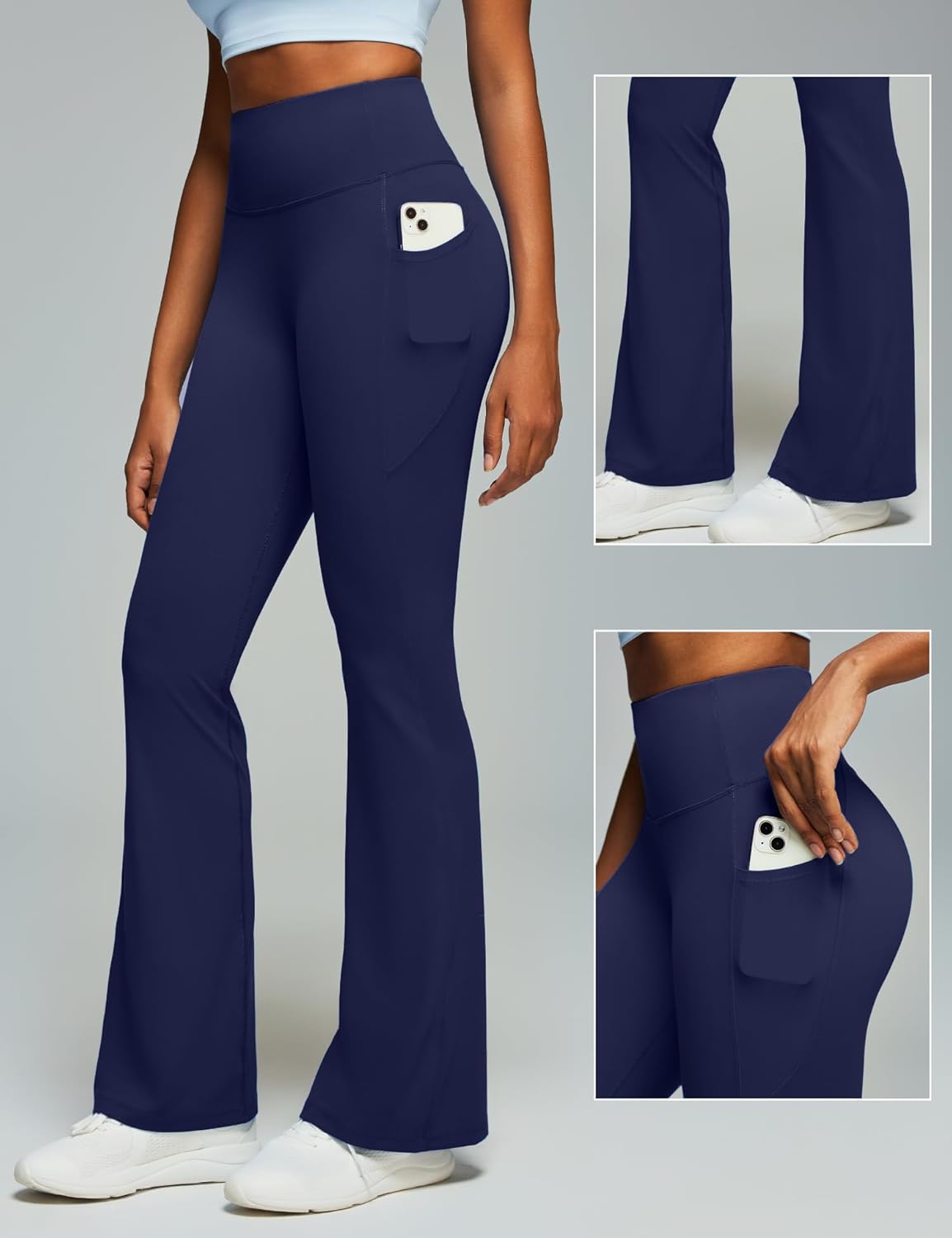 Heathyoga Mini Flare Leggings for Women Scrunch Butt Lifting Leggings with Pockets for Women No Front Seam Flared Yoga Pants