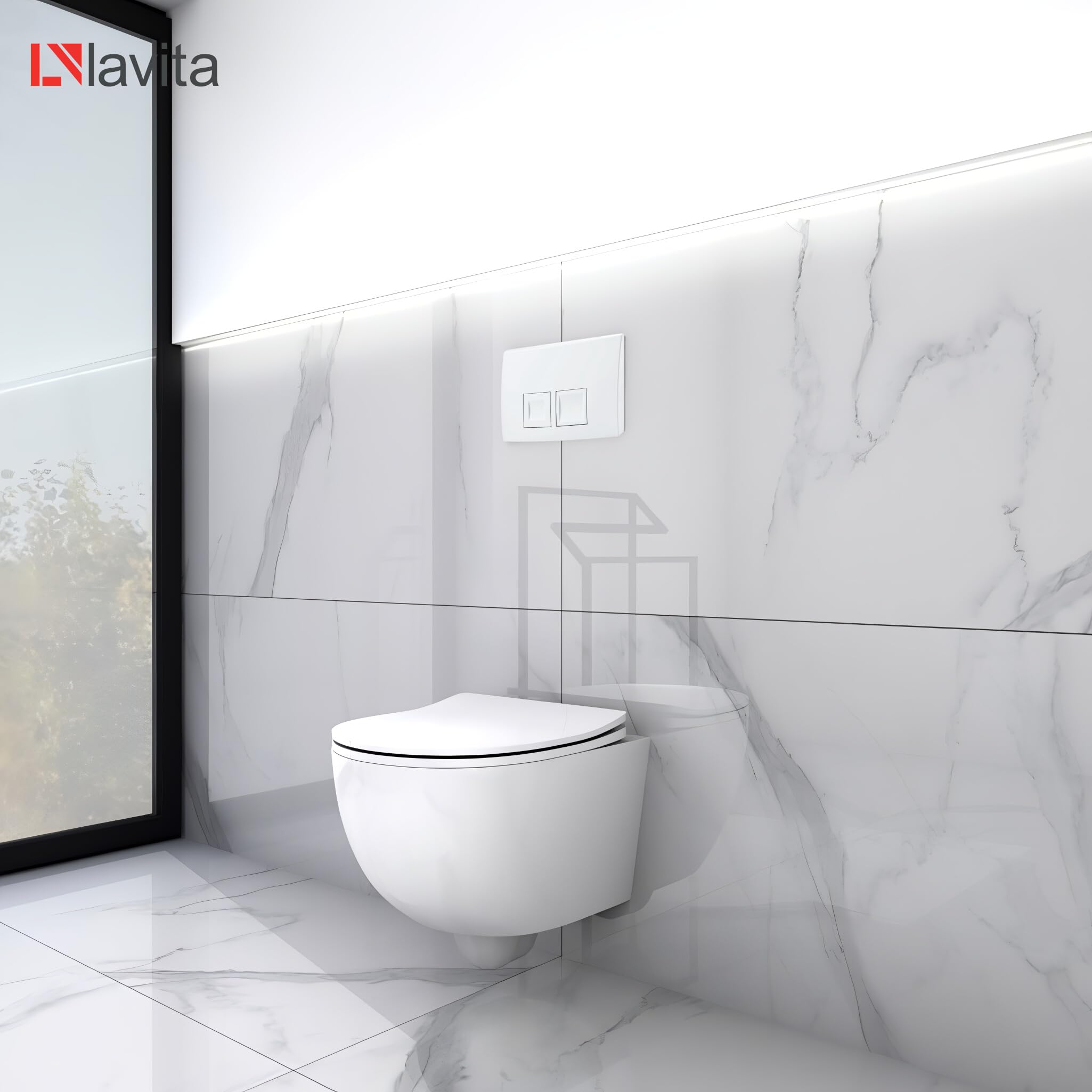 Lavita Duofix Basic Elemento de pared+Inodoro de descarga profunda Dalia Blanco Sin reborde+Asiento de inodoro con cierre automático+Botón blanco Juego completo WC