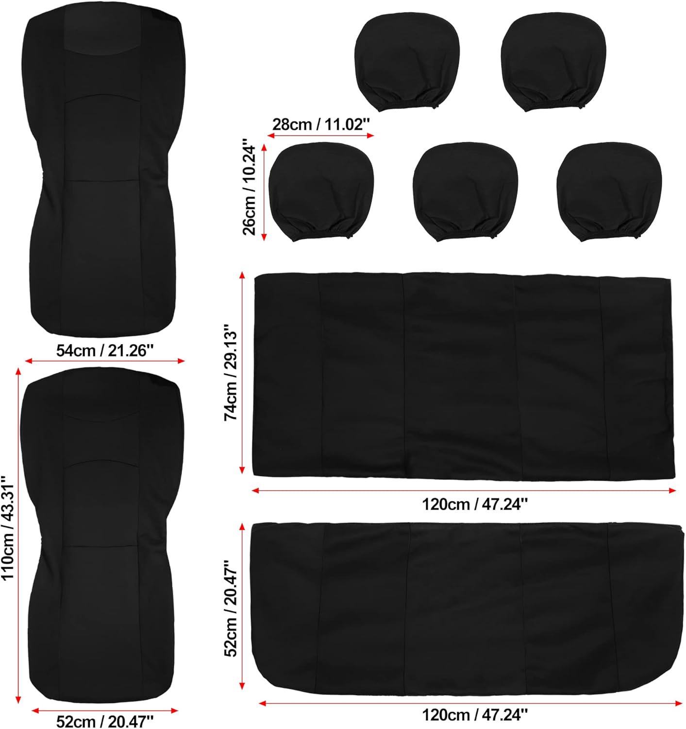 X AUTOHAUX Universal Fit Full Set Car Seat Cover Kit Flat Cloth Fabric Seat Protector Pad for Most Car Truck SUV Black