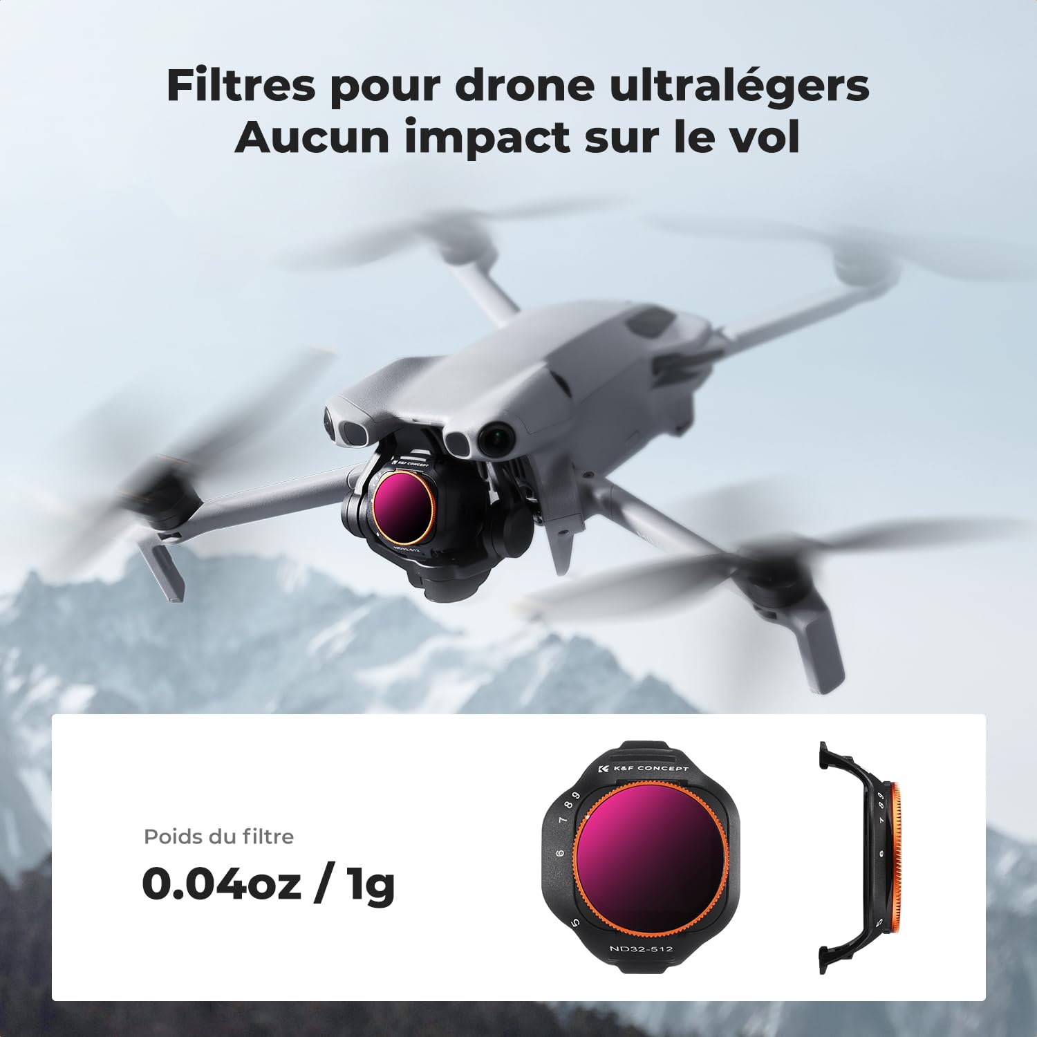 K&F CONCEPT Kit de Filtres ND Variables Compatible avec DJI Mini 5 Pro, 4 Filtres ND2-ND32 (1-5 Stops)/ND32-ND512 (5-9 Stops) VND/CPL/UV Limités, Verre Optique HD Multi-traité/Cadre Aluminium