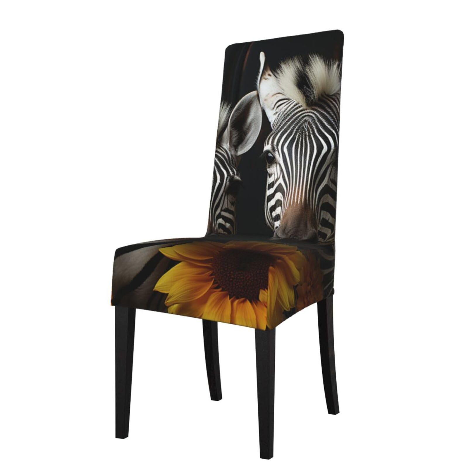 FodPand Stretch Chair Covers for Dining Room, Pair of Sunflowers and Zebra Chair Seat Covers Washable Detachable Chair Slipcover Chair Protectors Covers for Kitchen,Wedding,Party